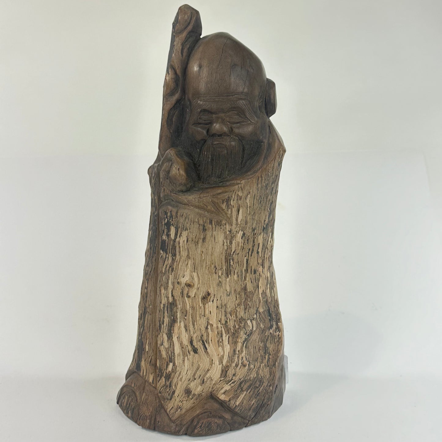 Japanese Antique early 1900's Jurojin Rough Hewn Statue Wabi-Sabi 11.5"