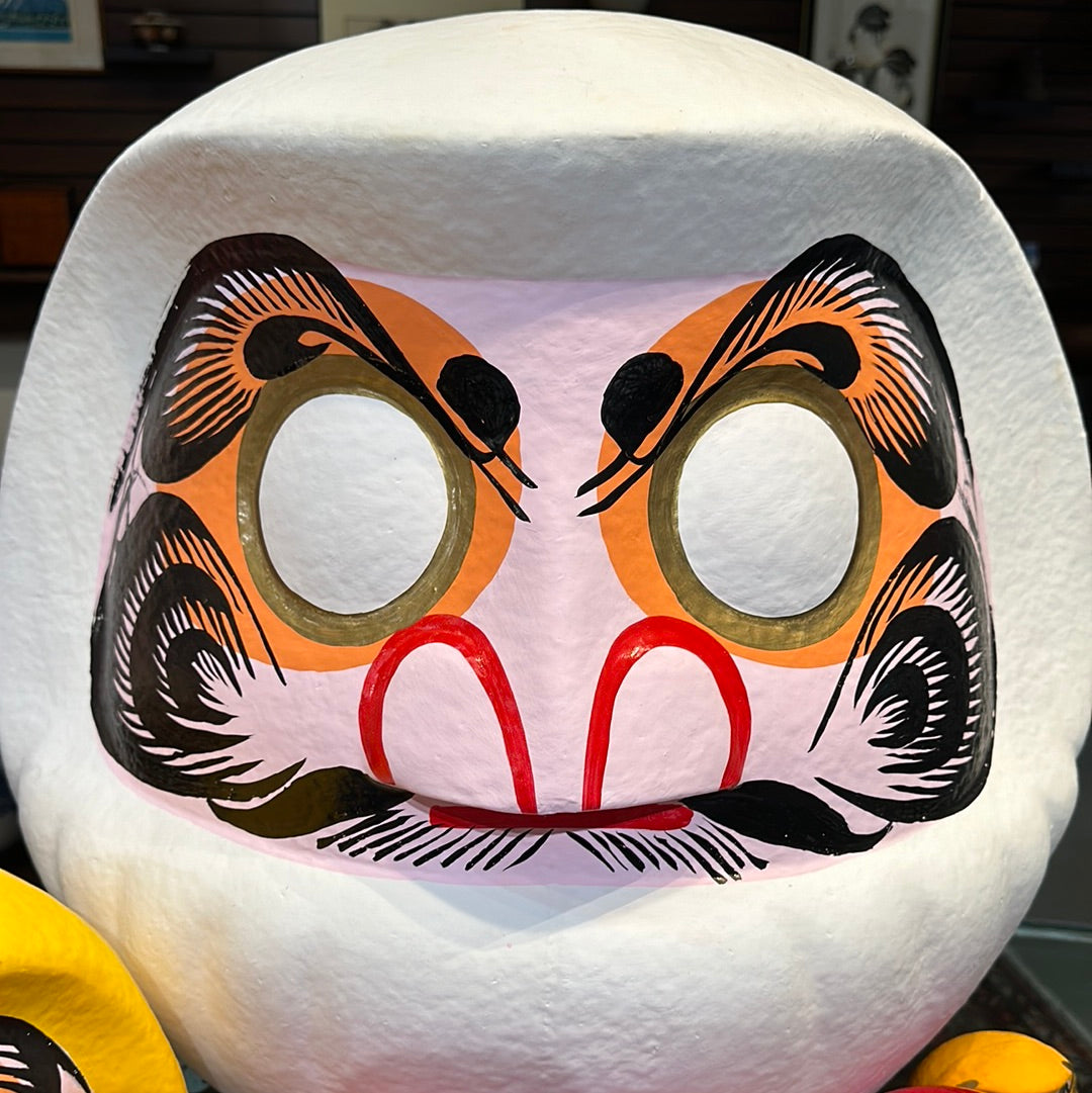 Japanese Traditional Papier-mâché Daruma Wishing Doll in White 23”H