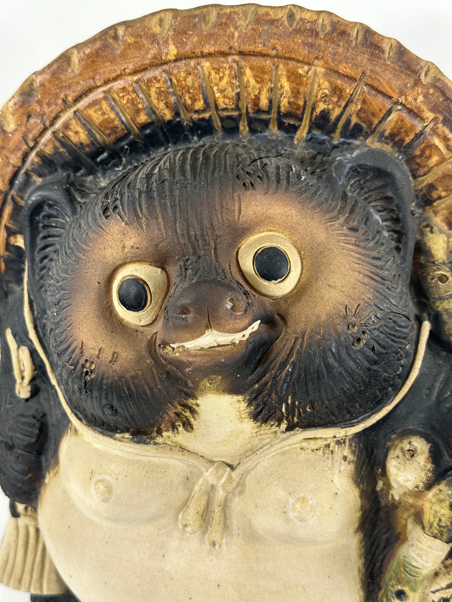 Vintage Japanese Ceramic Tanuki Statue Abundance & Prosperity 15"H