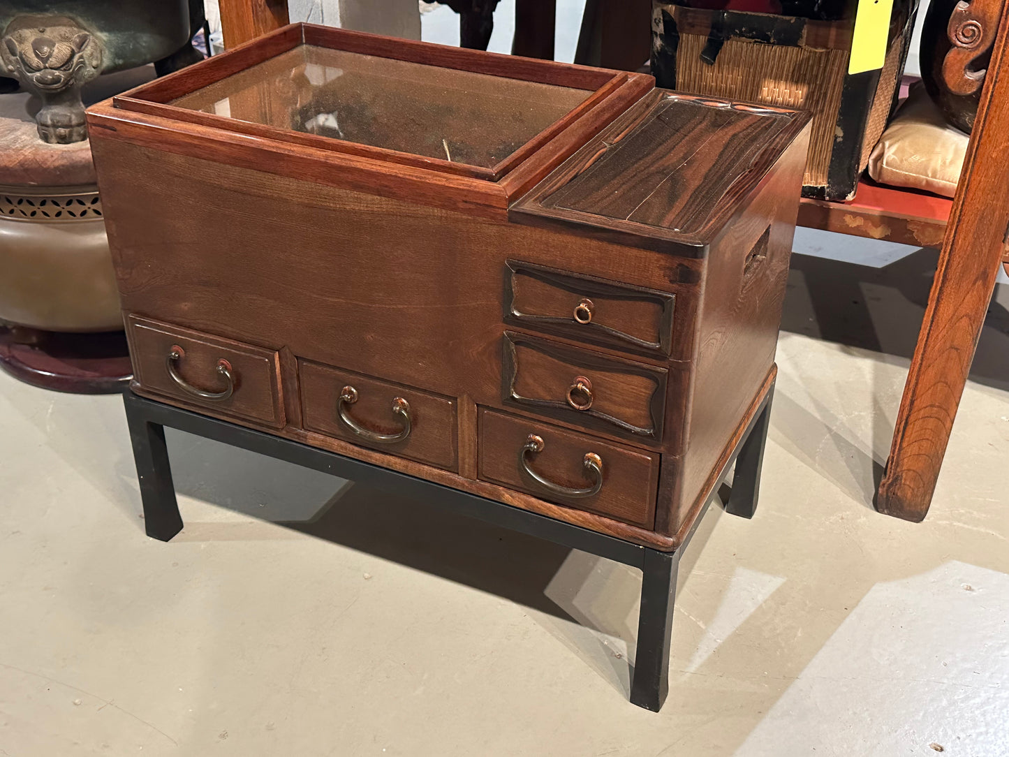 Antique Japanese c1880’s Meiji Era Hibachi Wooden Brazier 5 Drawer Tansu 23”