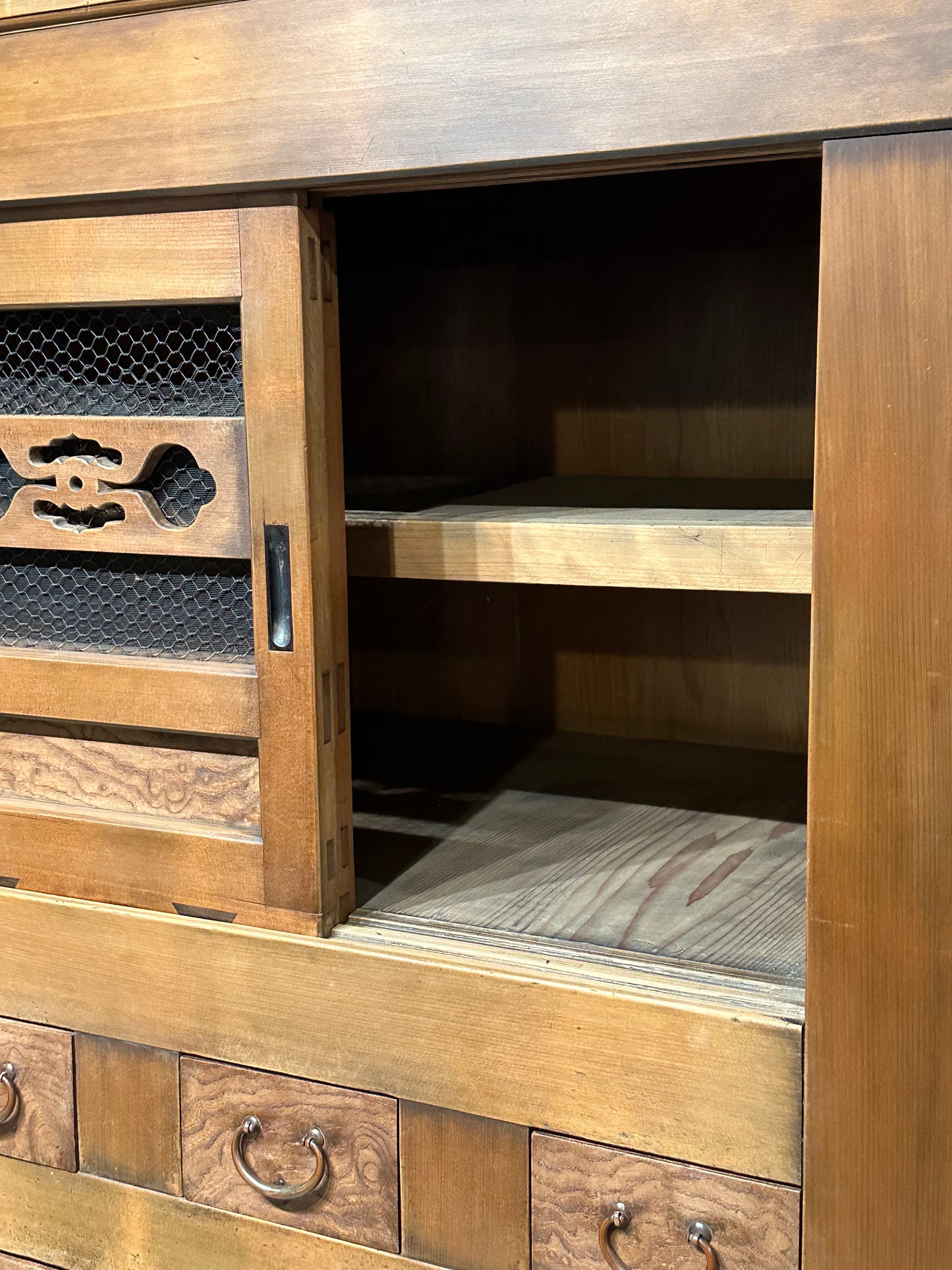 Antique Japanese Kitchen Tansu Meiji Era c1890's Keyaki & Sugi Wood Tansu Chest 6'