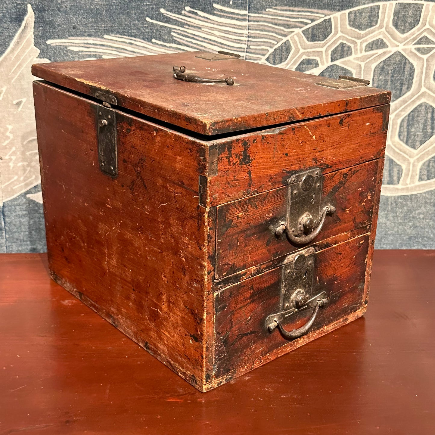 Antique Japanese Meiji Era c1890's Chestnut Wood Suzuribako Calligraphy Tansu Chest 12”
