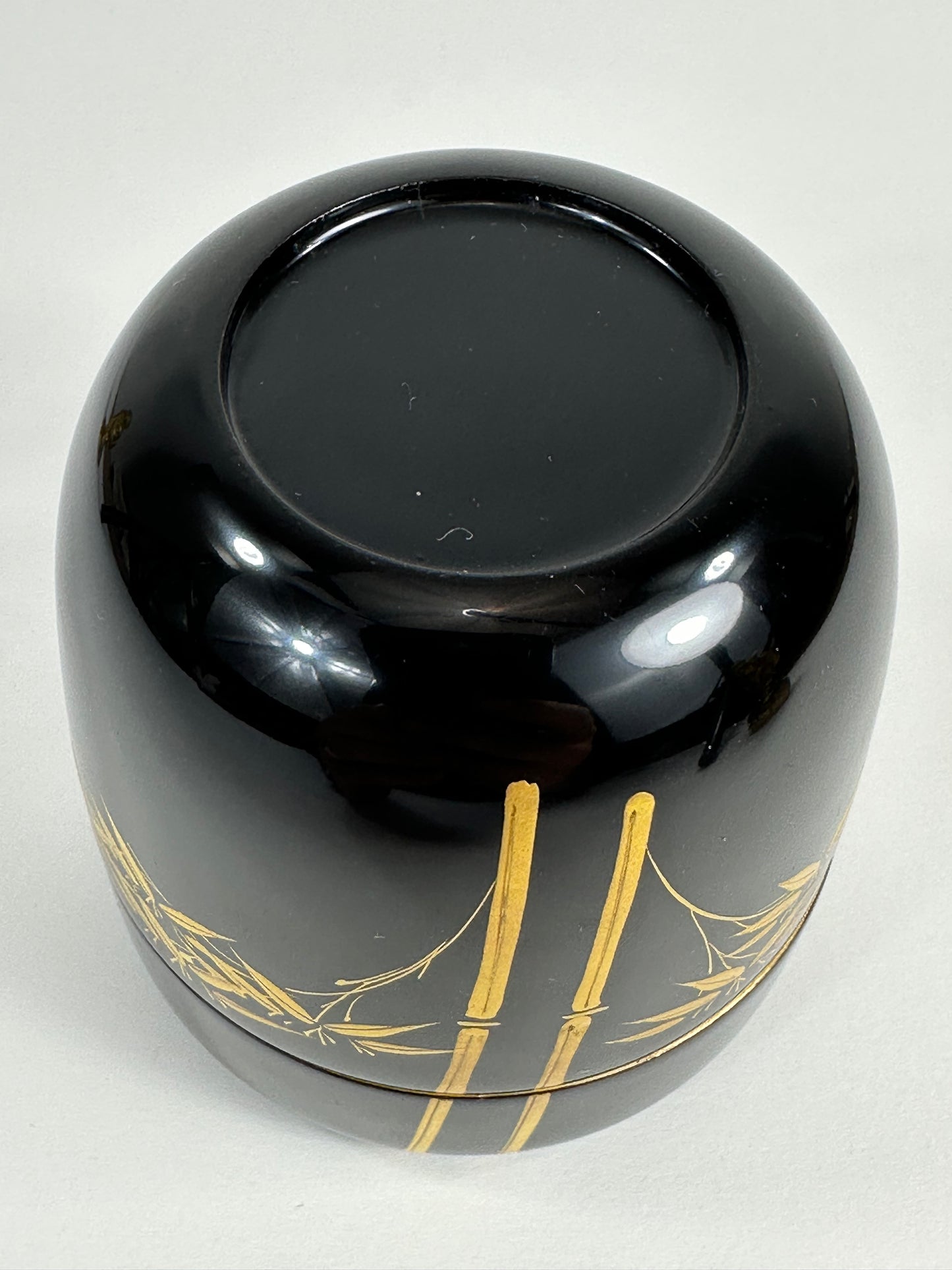 Vintage Japanese Tea Ceremony Natsume Black Lacquer Gold Bamboo Maki-e 3"
