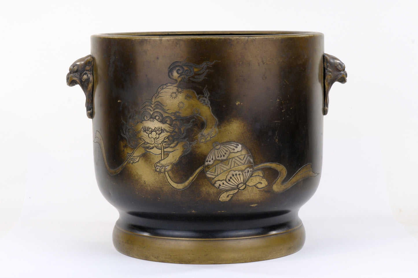 Antique Japanese Meiji Era Bronze Hibachi Brazier Shi-Shi Fu Dogs 10