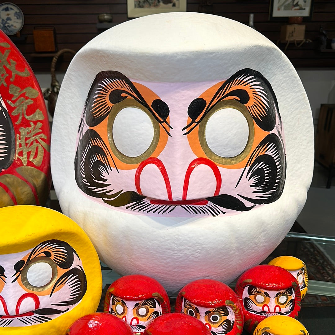 Japanese Traditional Papier-mâché Daruma Wishing Doll in White 23”H