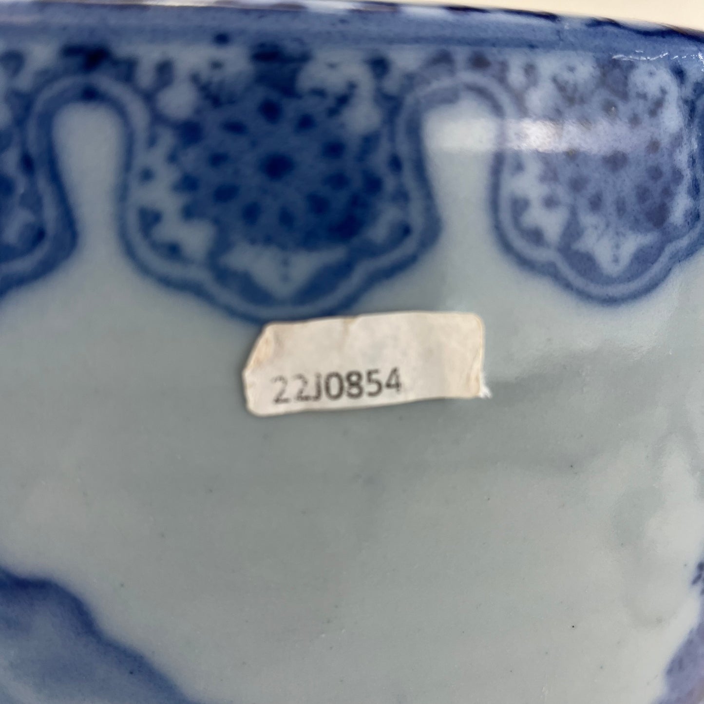 Antique Japanese Meiji Era Ceramic Blue & White Hibachi Brazier mountans & water 10.5”