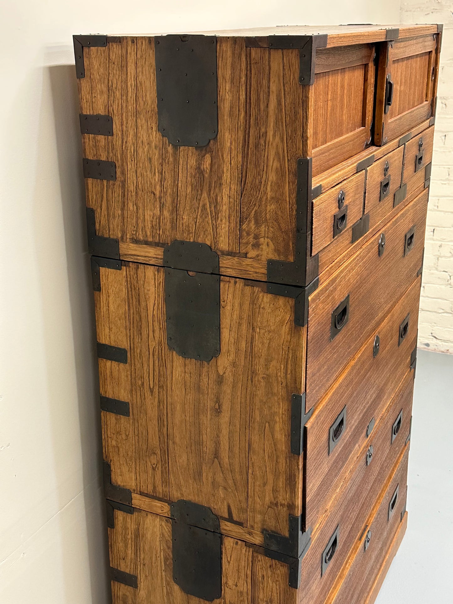 Antique Japanese Isho-Tansu Clothing Chest Taisho c1920’s 57”H Kiri Wood