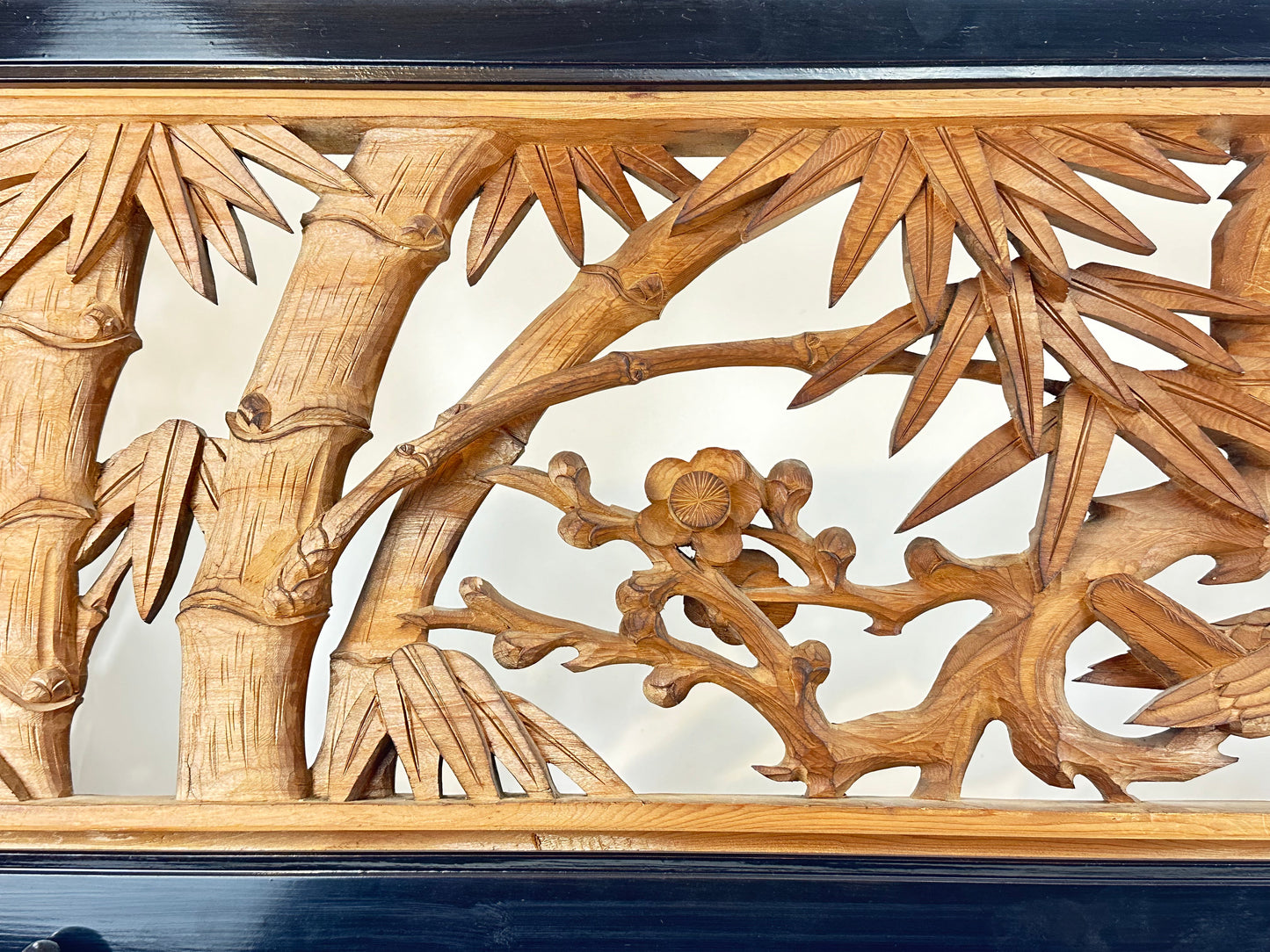 Vintage Japanese Pair Ranma Transom Pine Bamboo Plum Sugi Wood 72"