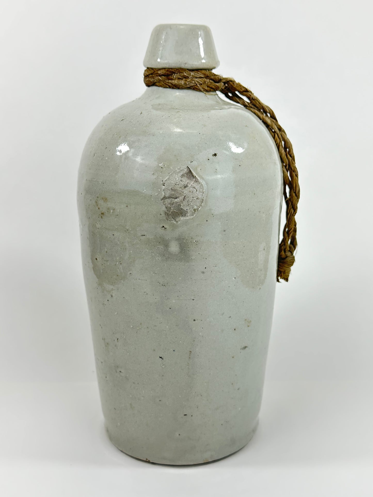 Antique Japanese 1800's Tokkuri Sake Jug Calligraphy Ceramic Vase 10"