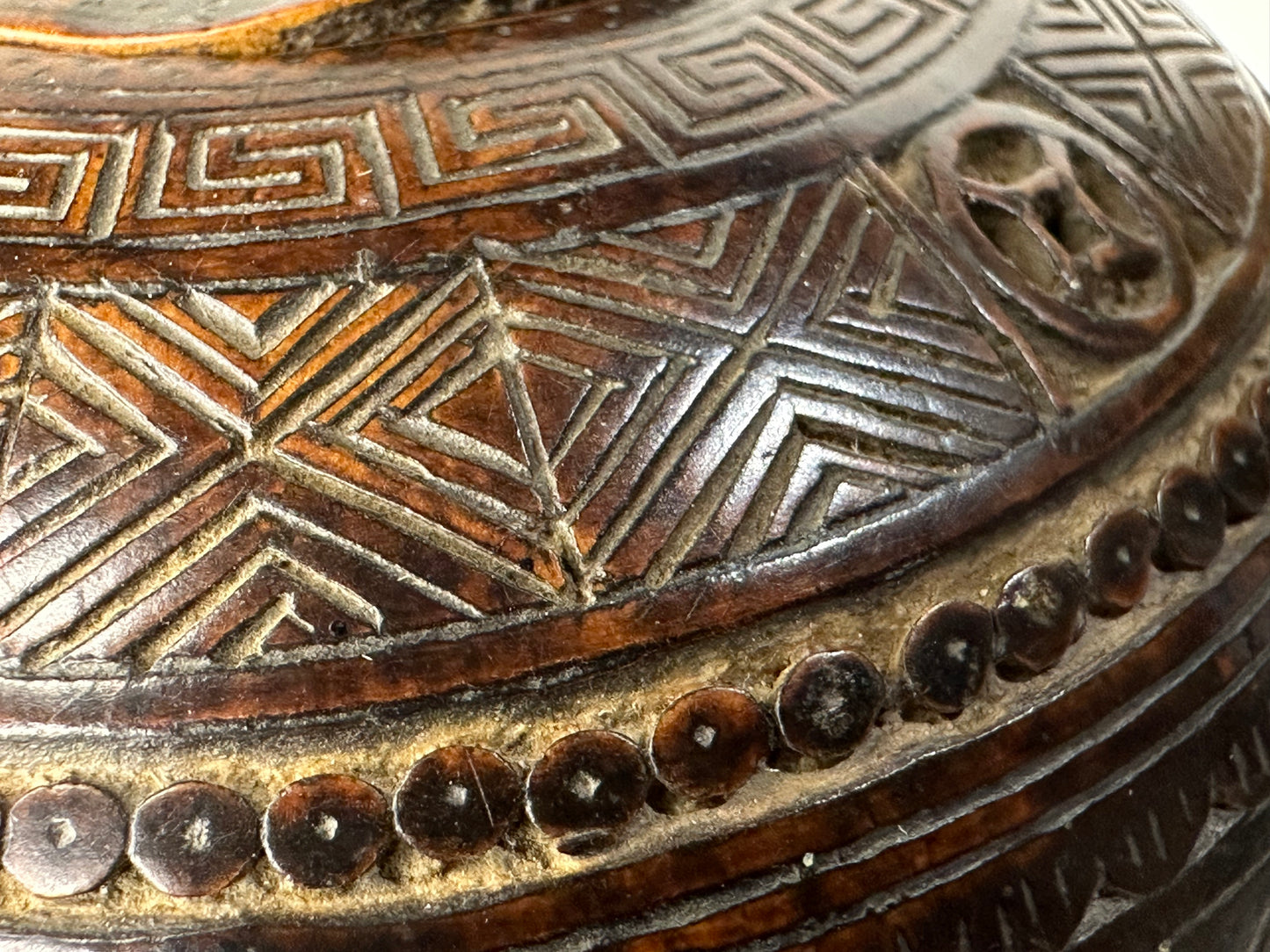 Antique Chinese Gourd Cricket Winter Cage Double Happiness Carvings 3.5"