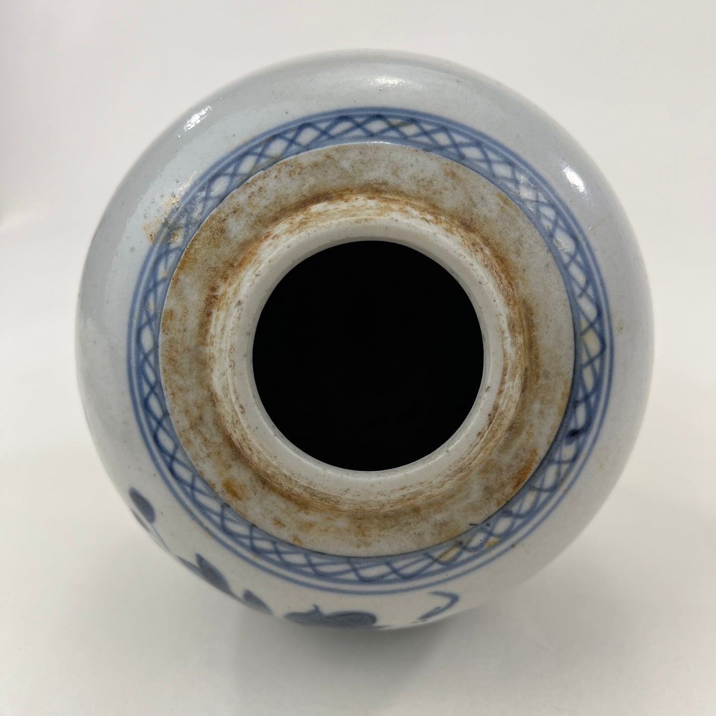 Antique Chinese Qing 19th Blue & White Ginger Jar Hand Painted Peony 6"