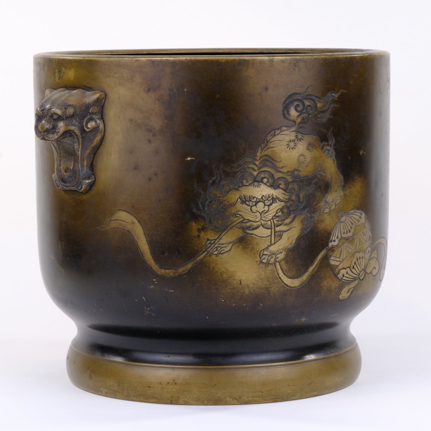 Antique Japanese Meiji Era Bronze Hibachi Brazier Shi-Shi Fu Dogs 10