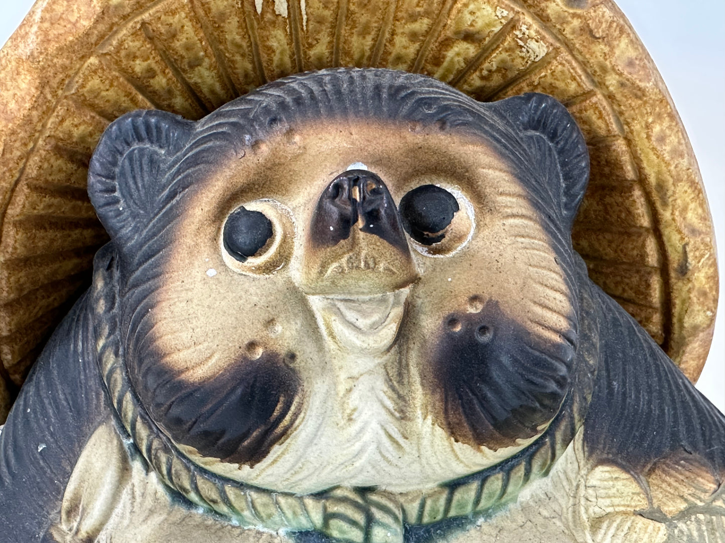 Vintage Japanese Tanuki "Raccoon-dog" Ceramic Statue 10”