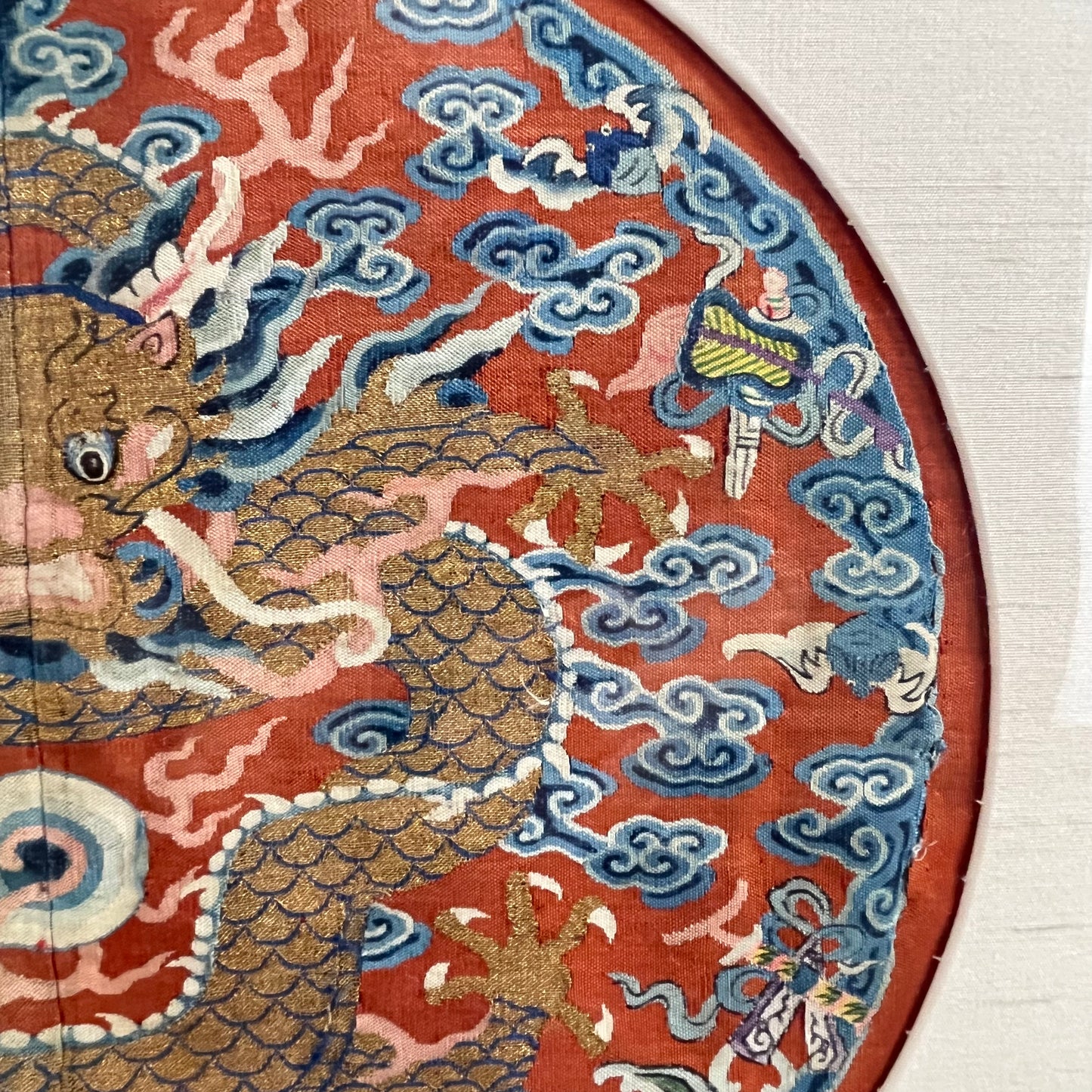 Framed Chinese Silk Wedding Emboidery Roundel (c.1900) 22"