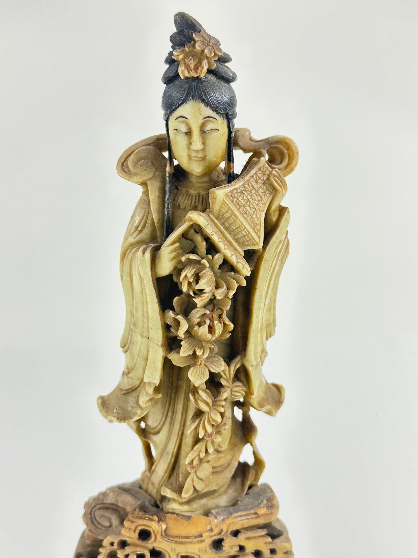 Antique Chinese Natural Stone Carved Statue of Quan Yin 11.5”