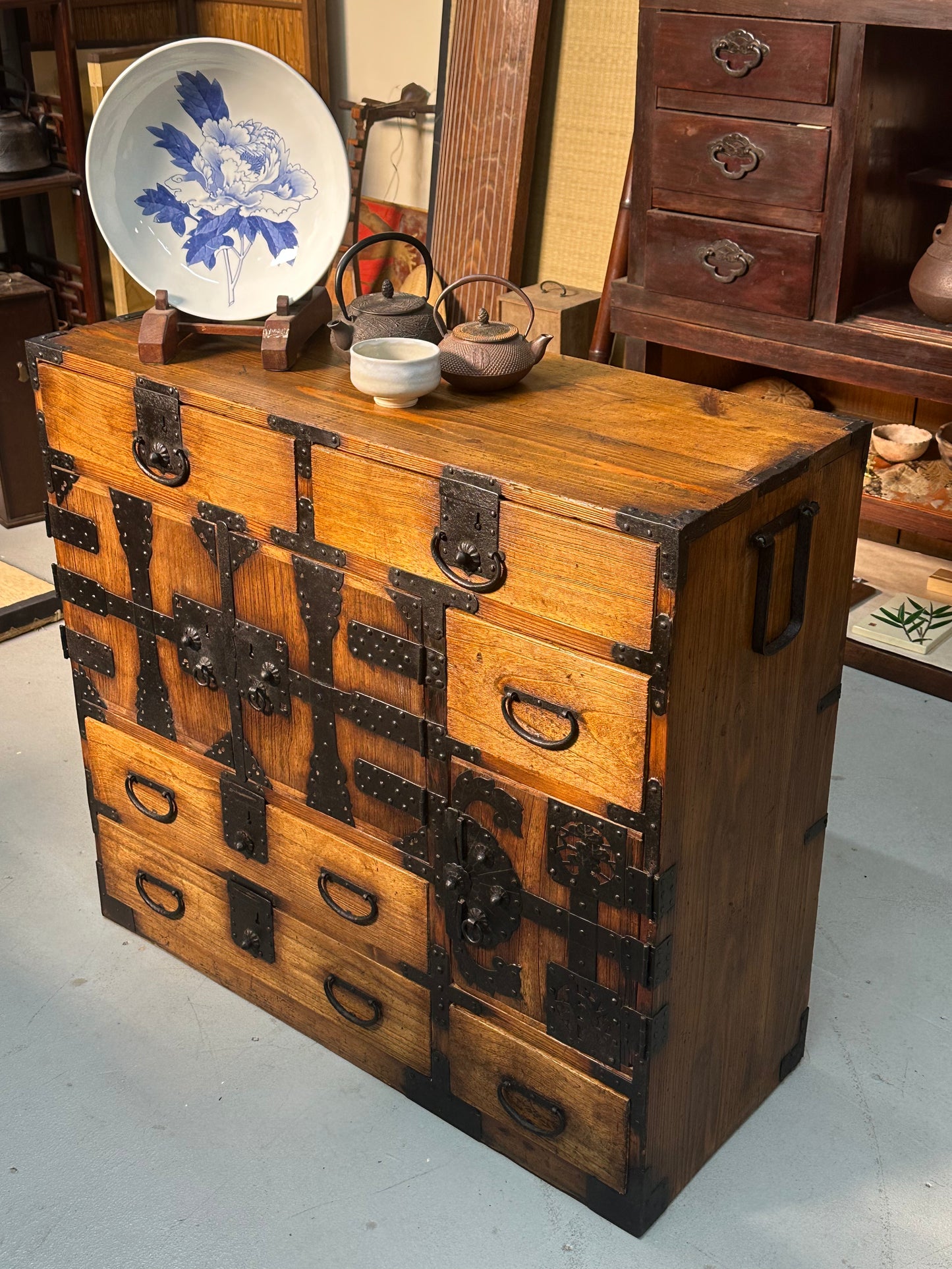 Antique Japanese Meiji Era (1868-1912) Chobadansu Document Chest 8 Drawer
