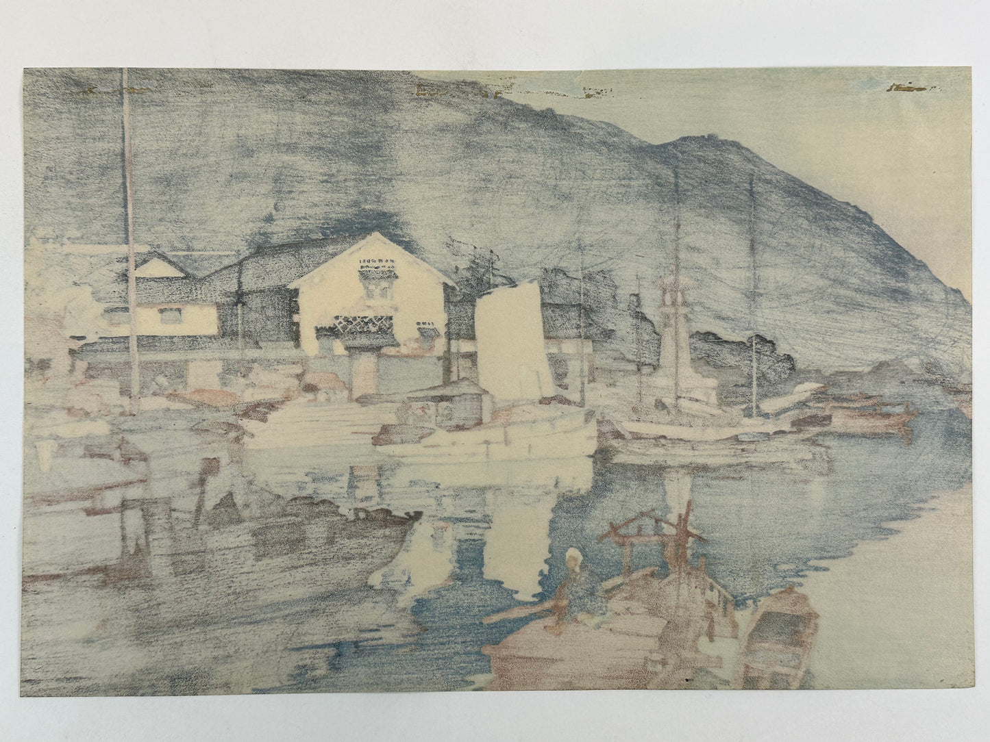 Hiroshi Yoshida Woodblock Print "Harbor of Tomonoura" 1930 Original
