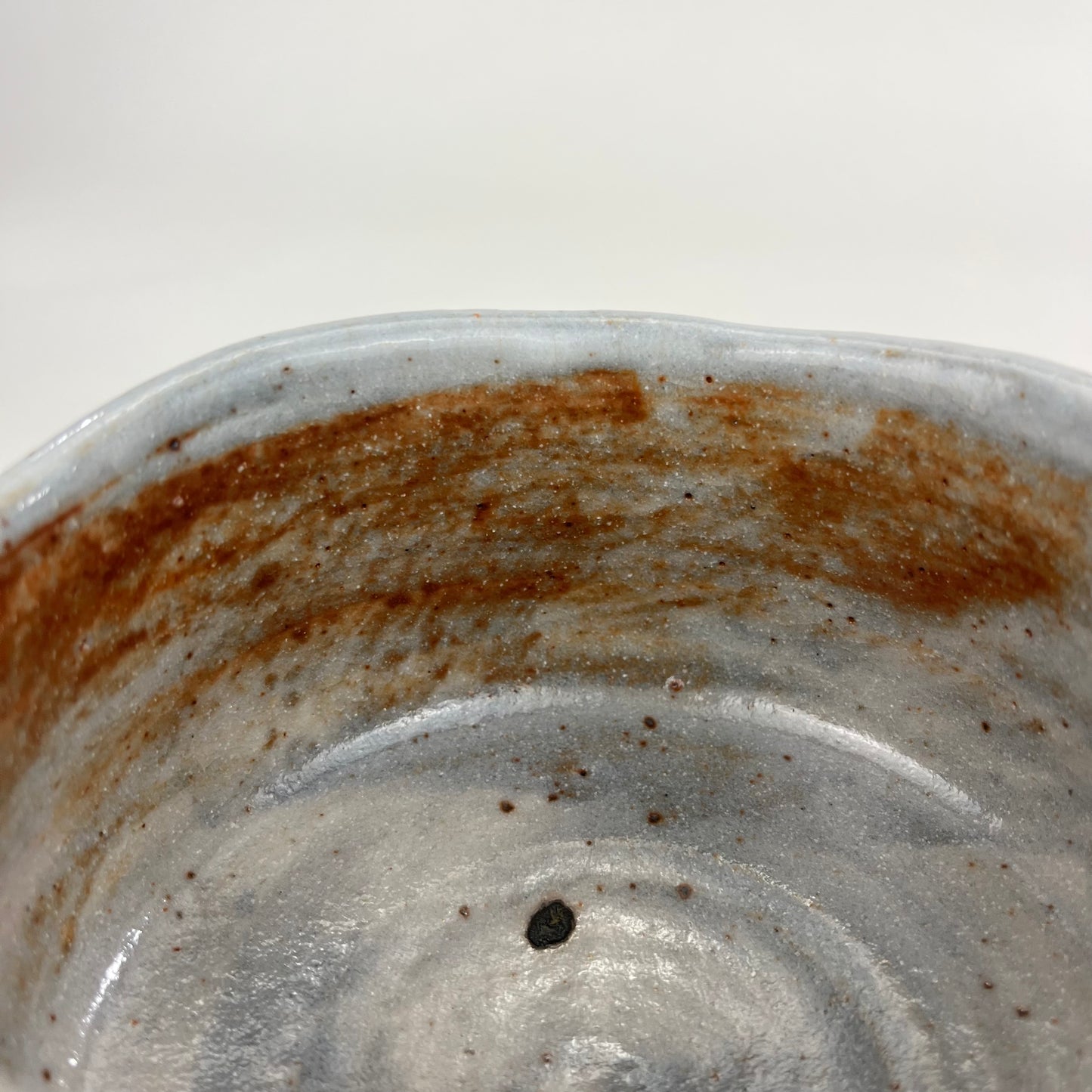 Tea Ceremony Chawan Tea Bowl White Over Rust Glaze 5"