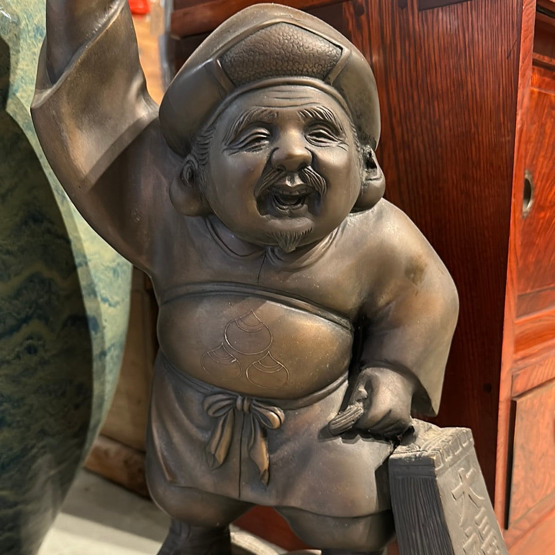 Vintage Japanese Bronze Statue Daikokuji Lucky God w/ Hammer 22"
