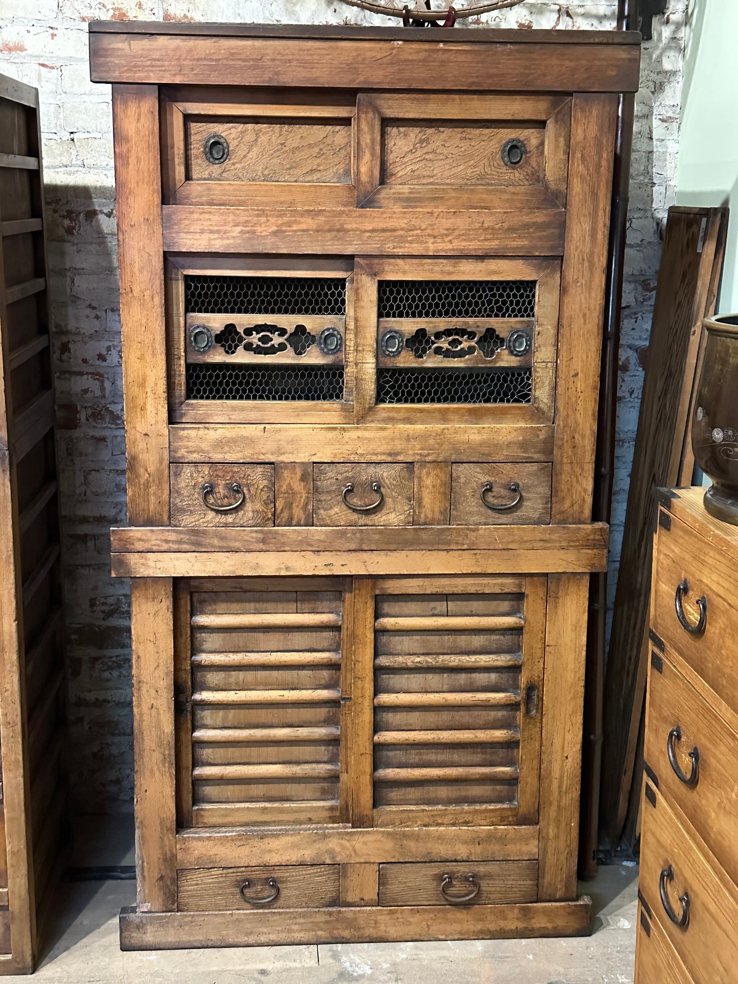 Antique Japanese Meiji Era Mizuya Kitchen Tansu 3ft
