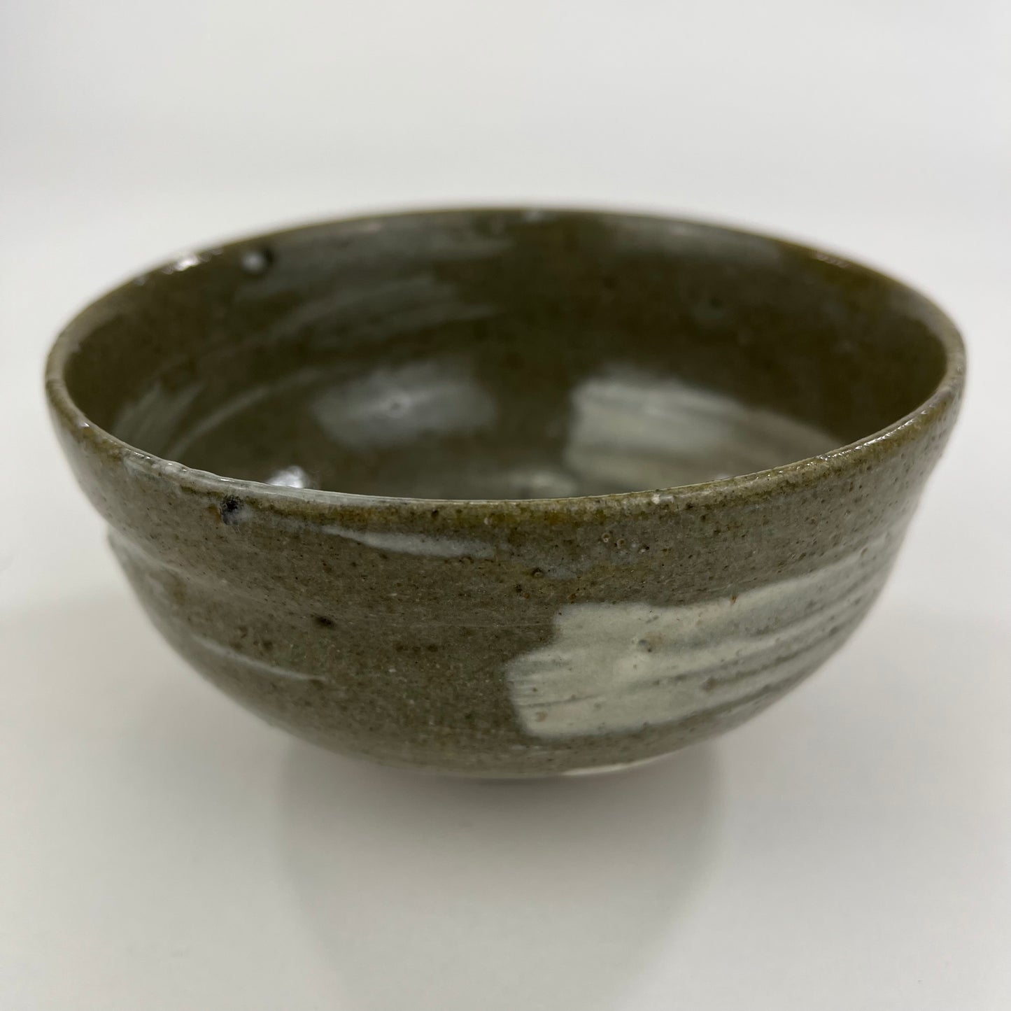Tea Ceremony Chawan Tea Bowl Broad White Strokes Over Gray Glaze 5"