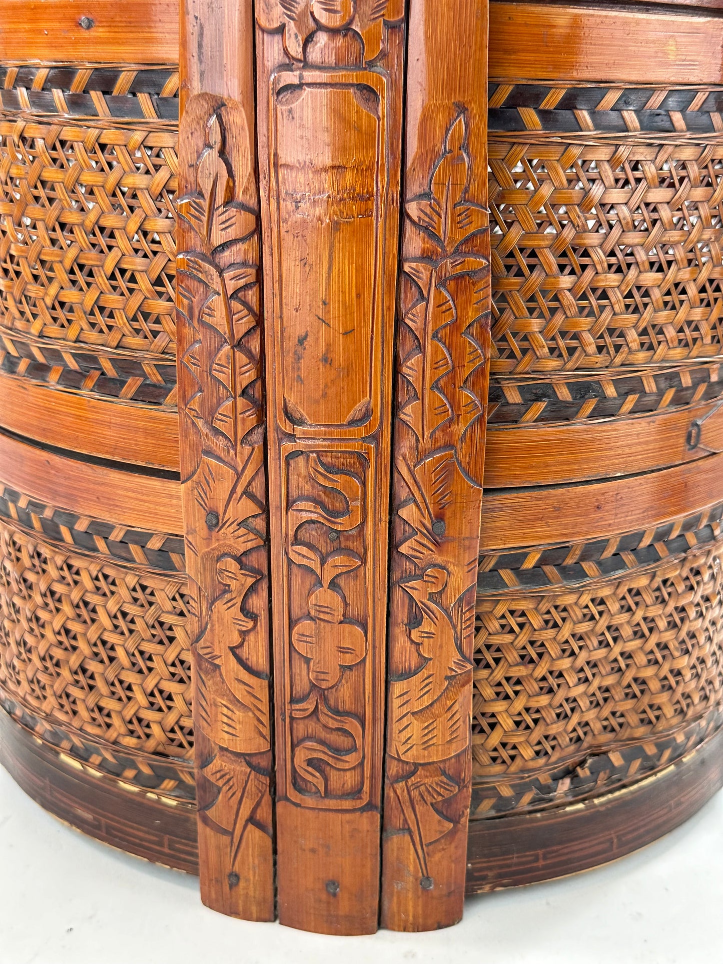 Vintage Chinese 2 Tiered Wedding/Dowry Lacquer Rattan Basket/Box