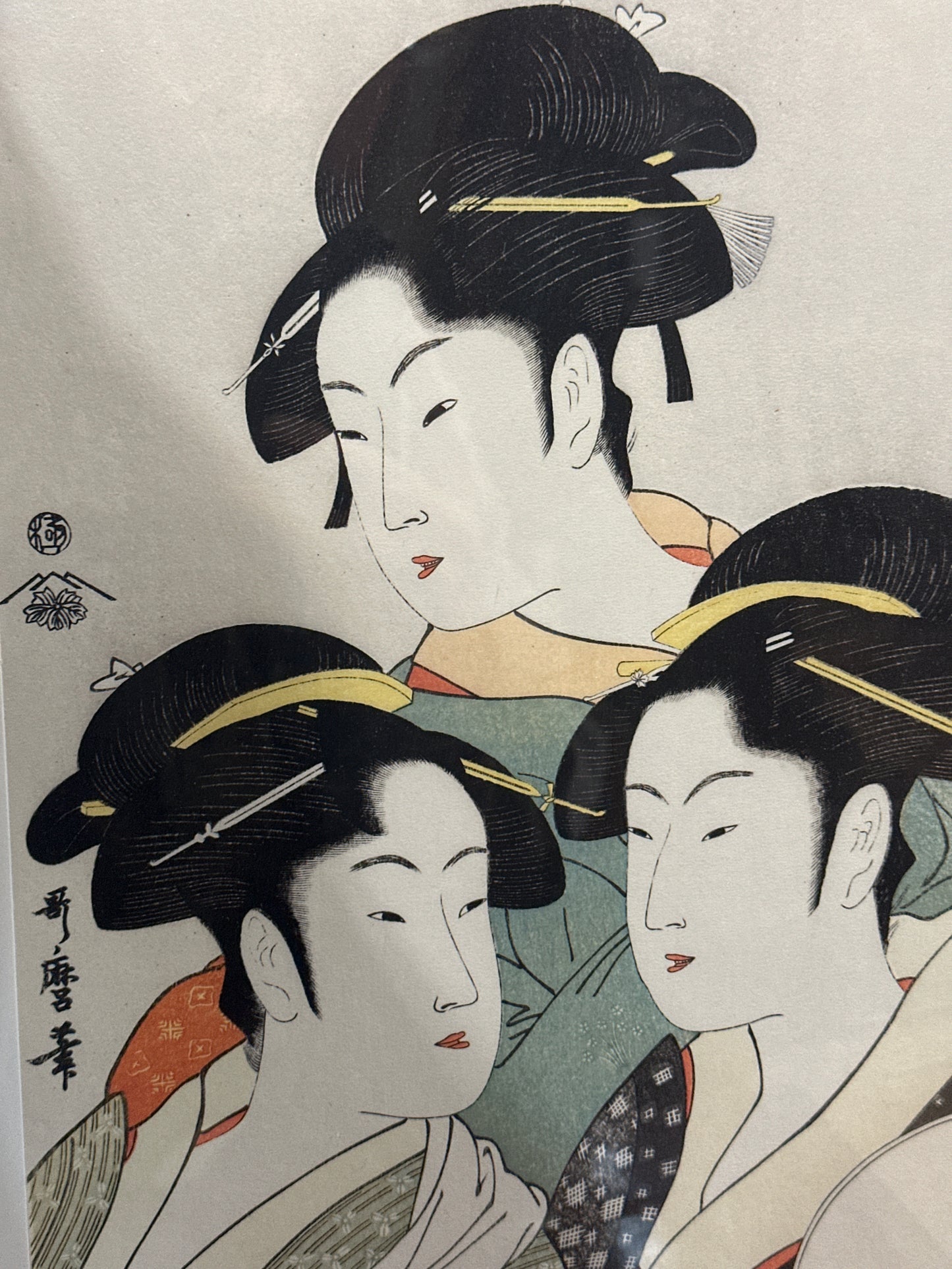 Japanese Woodblock Print Reproduction: By Utamaro Bijinga Three Beauties Print