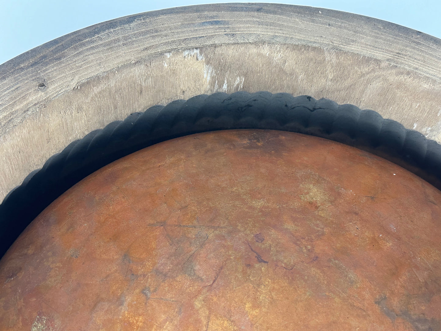 Antique Japanese Meiji Era Kiri Wood Hibachi Very Large Round 19”D