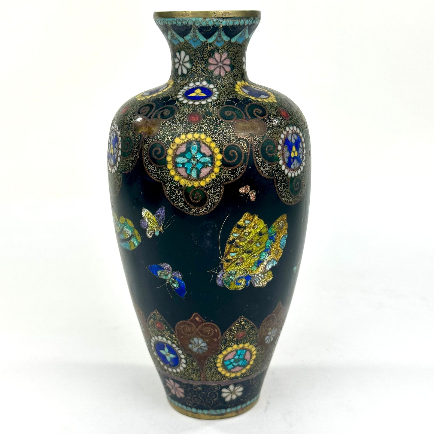 Antique Japanese Meiji Era (c1880) Cloisonné Vase Butterflies 7.5”
