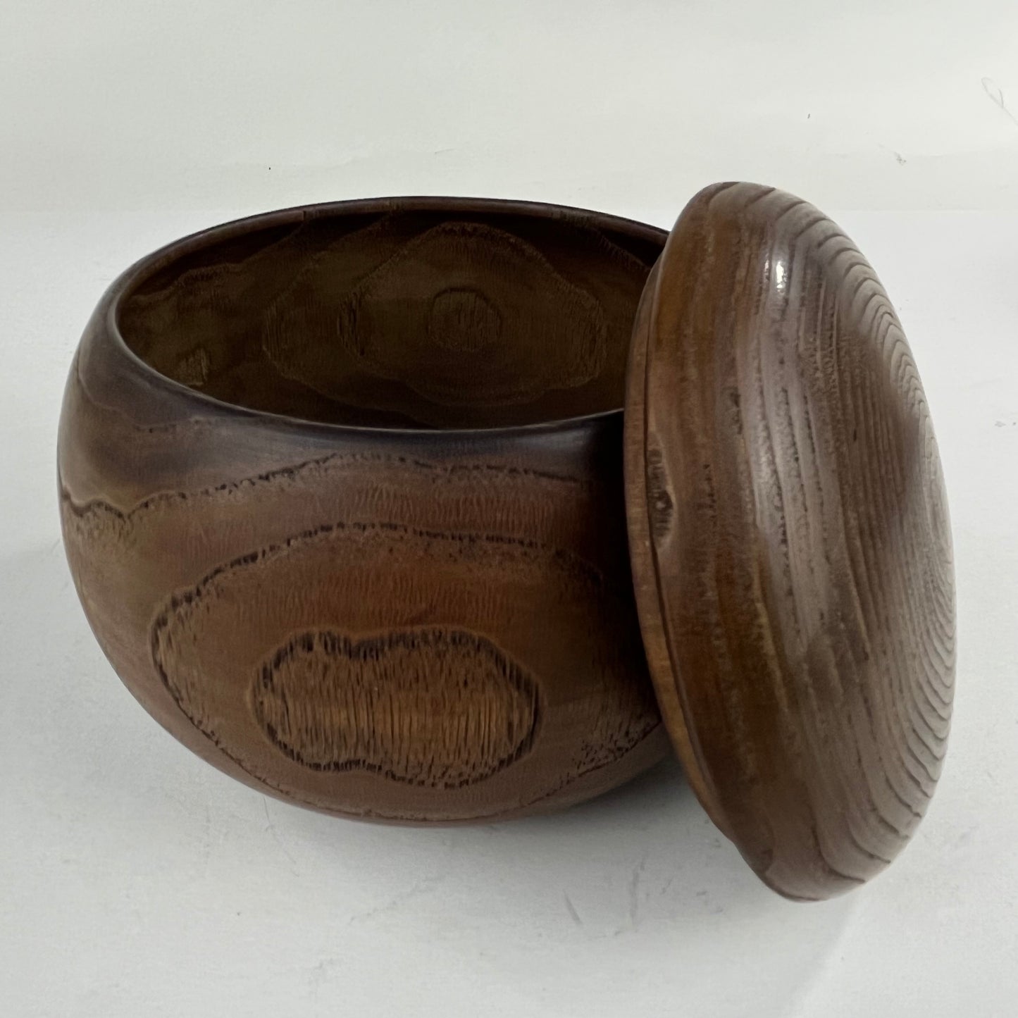 Vintage Round Wooden Lidded Box Bowls 5”