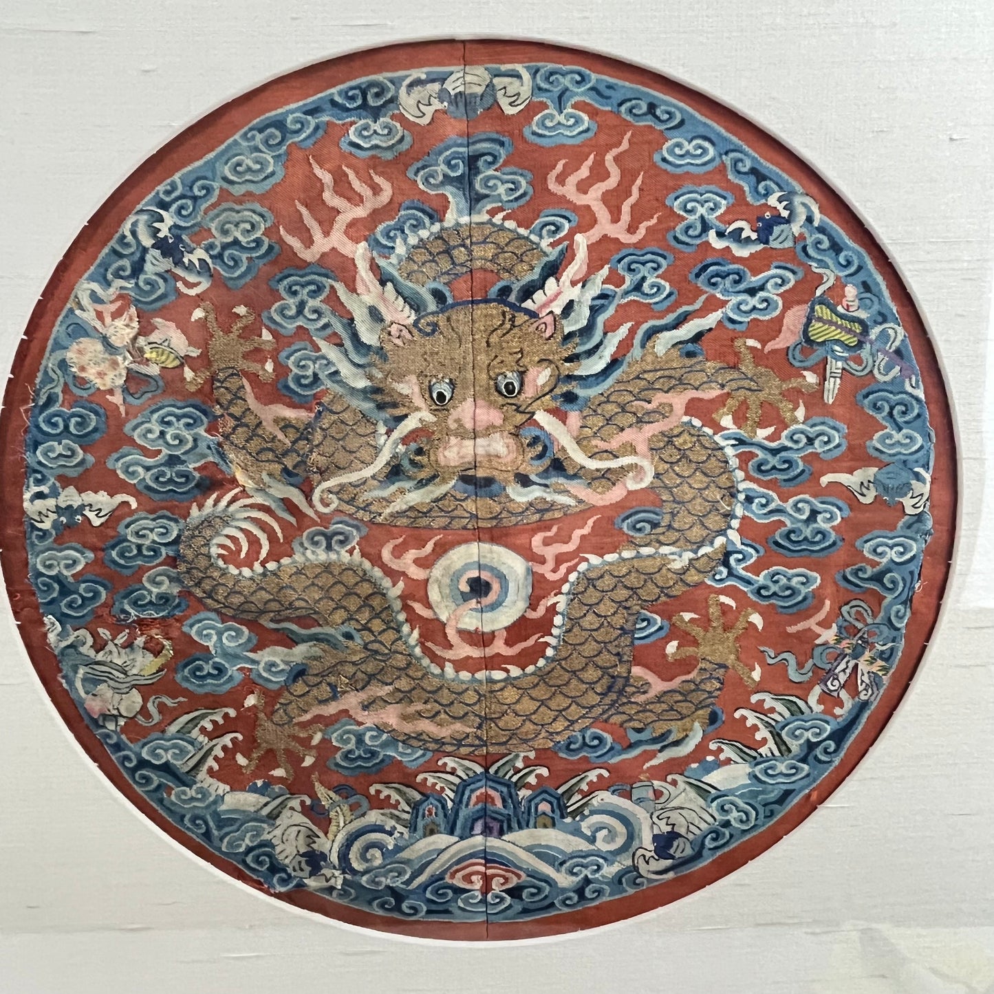 Framed Chinese Silk Wedding Emboidery Roundel (c.1900) 22"