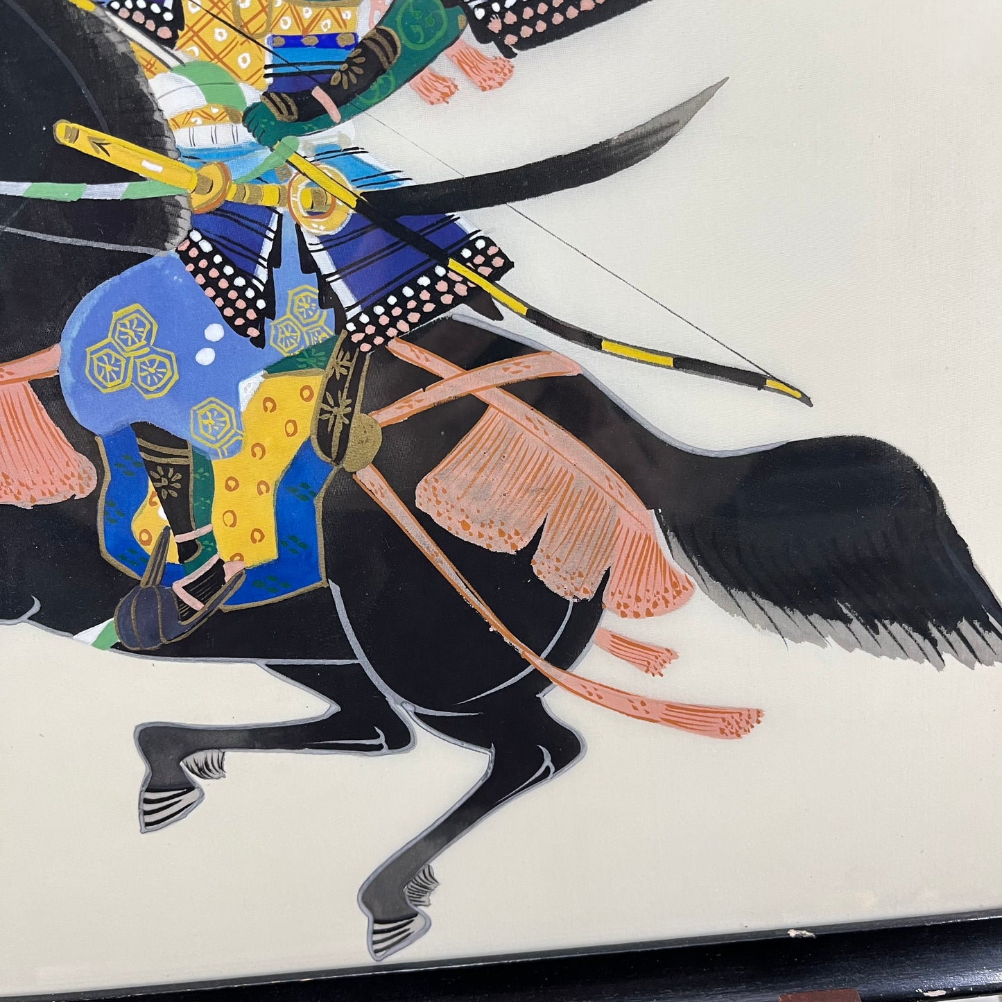 Framed Painting of Kamakura Era Samurai On Horseback 17"