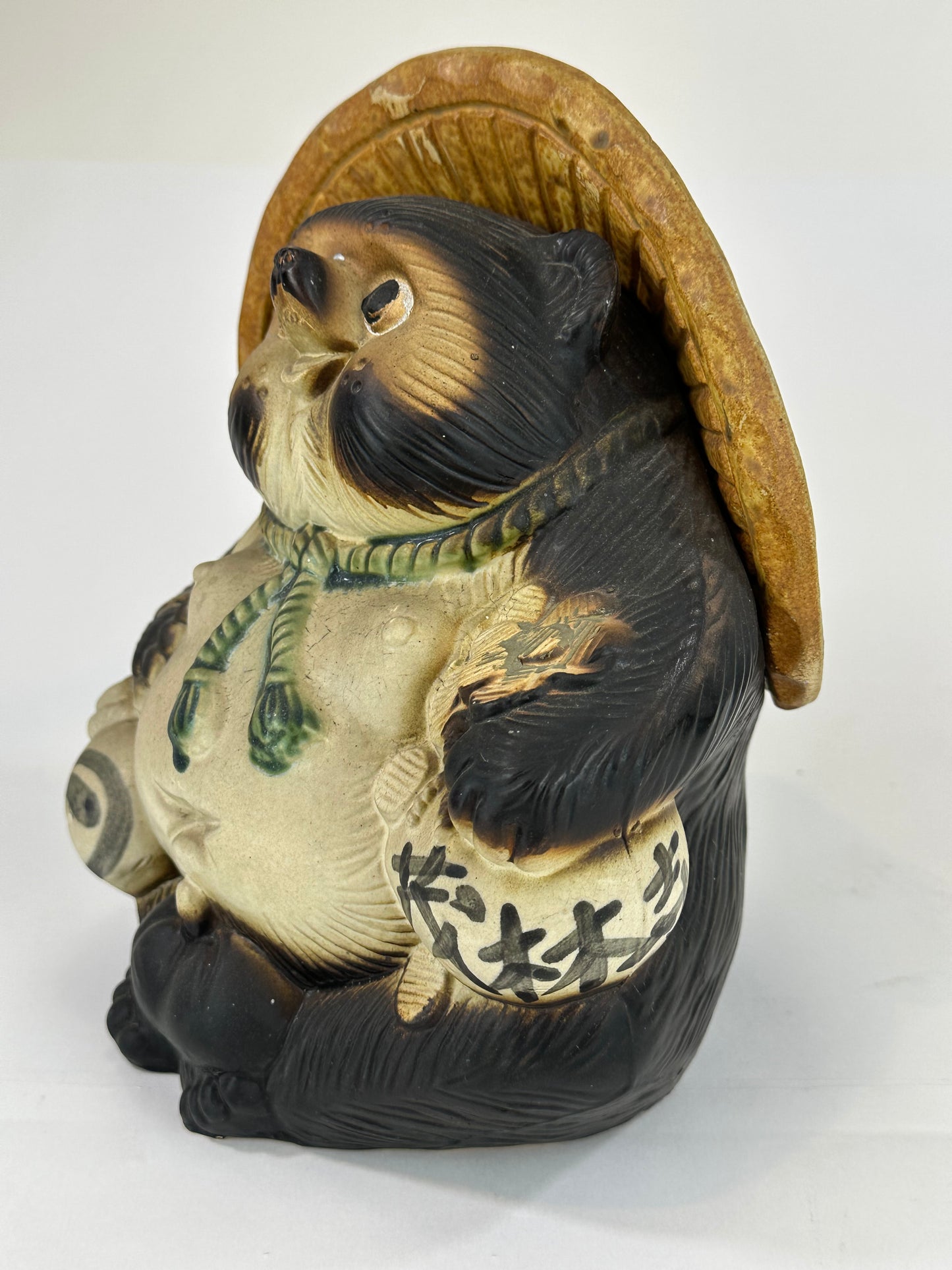 Vintage Japanese Tanuki "Raccoon-dog" Ceramic Statue 10”