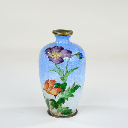 Antique Japanese Meiji Era (c1910) Signed Ota Toshiro Cloisonné Vase Sky Blue 3.5”
