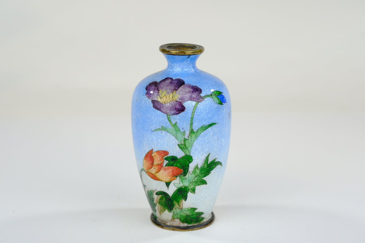 Antique Japanese Meiji Era (c1910) Signed Ota Toshiro Cloisonné Vase Sky Blue 3.5”