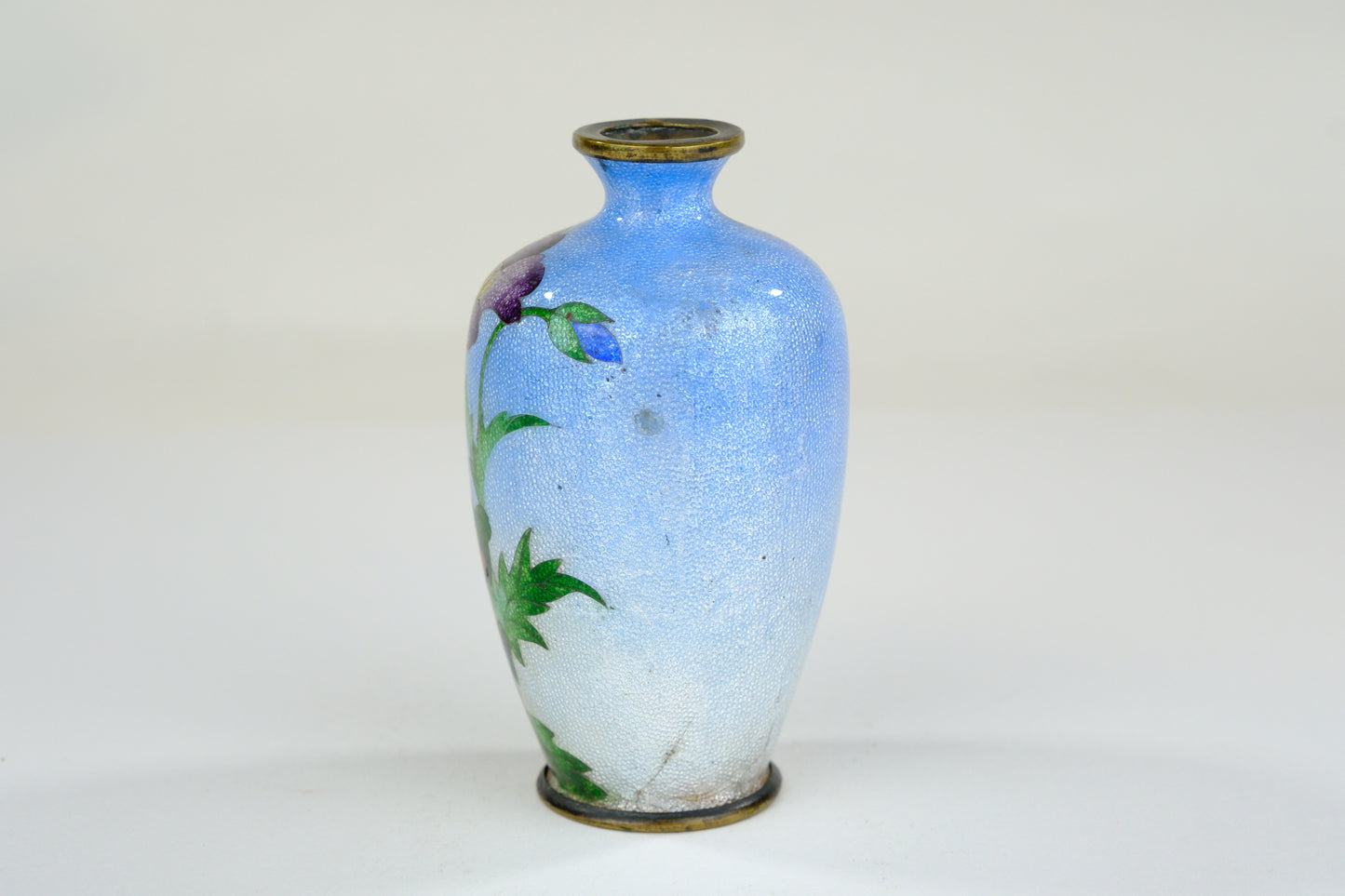 Antique Japanese Meiji Era (c1910) Signed Ota Toshiro Cloisonné Vase Sky Blue 3.5”