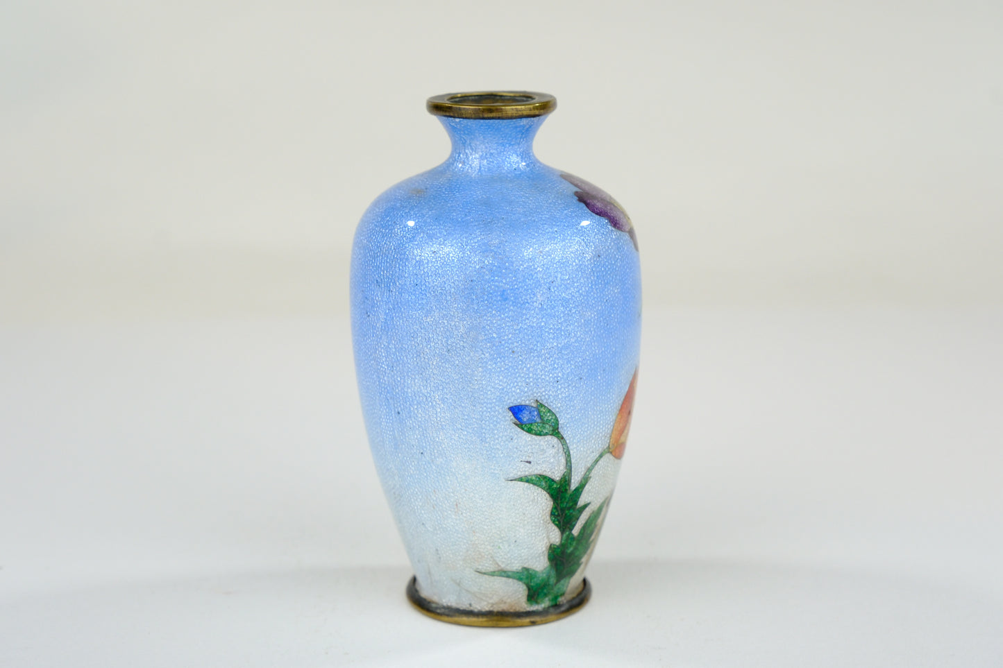 Antique Japanese Meiji Era (c1910) Signed Ota Toshiro Cloisonné Vase Sky Blue 3.5”
