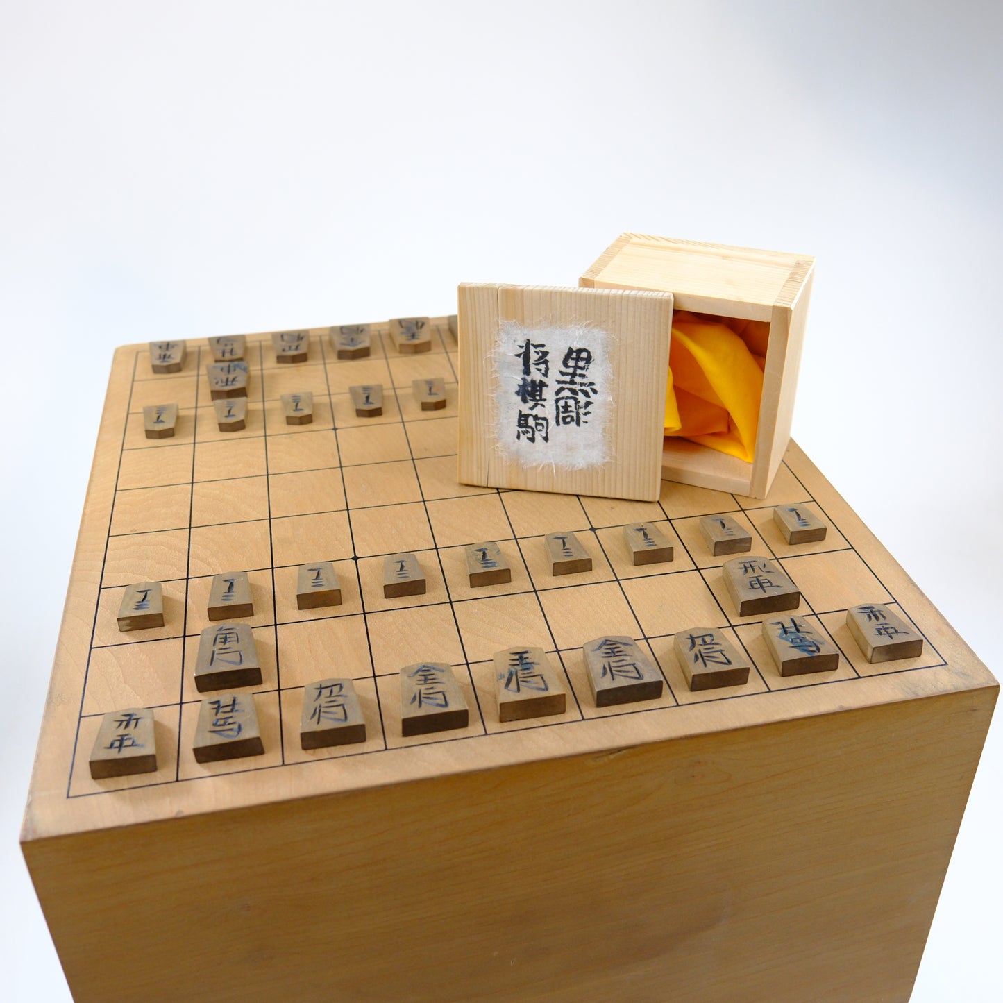 Vintage Japanese Wooden Shogi Koma Chess Pieces w/ Original Box