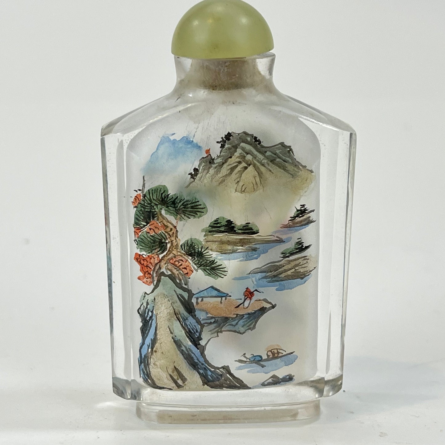 Vintage Chinese Snuff Bottle Reverse-Painted Landscape 4"