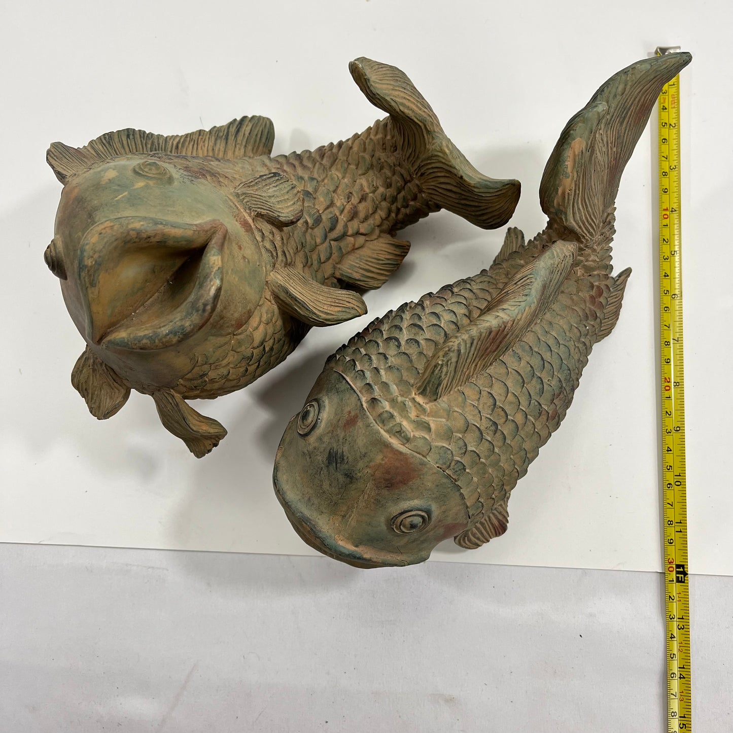 Vintage Pair of Swiming Carp Statues 7.5” Key Hiders Resin 13"