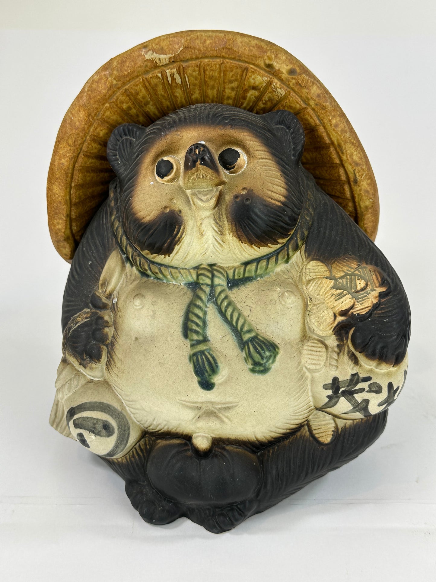 Vintage Japanese Tanuki "Raccoon-dog" Ceramic Statue 10”