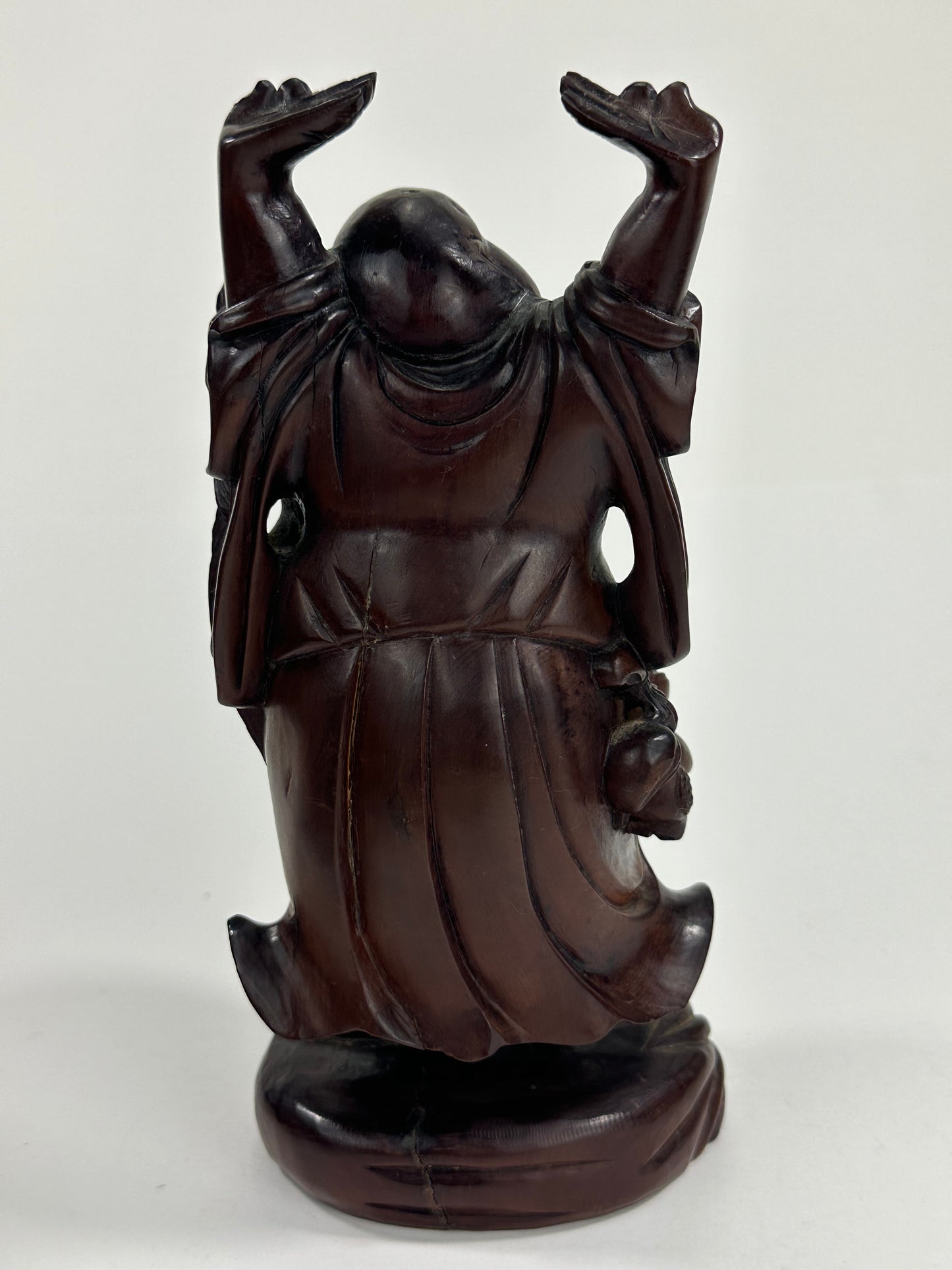 Antique Japanese Carved Wooden Statue of Hotei Lucky God 8”