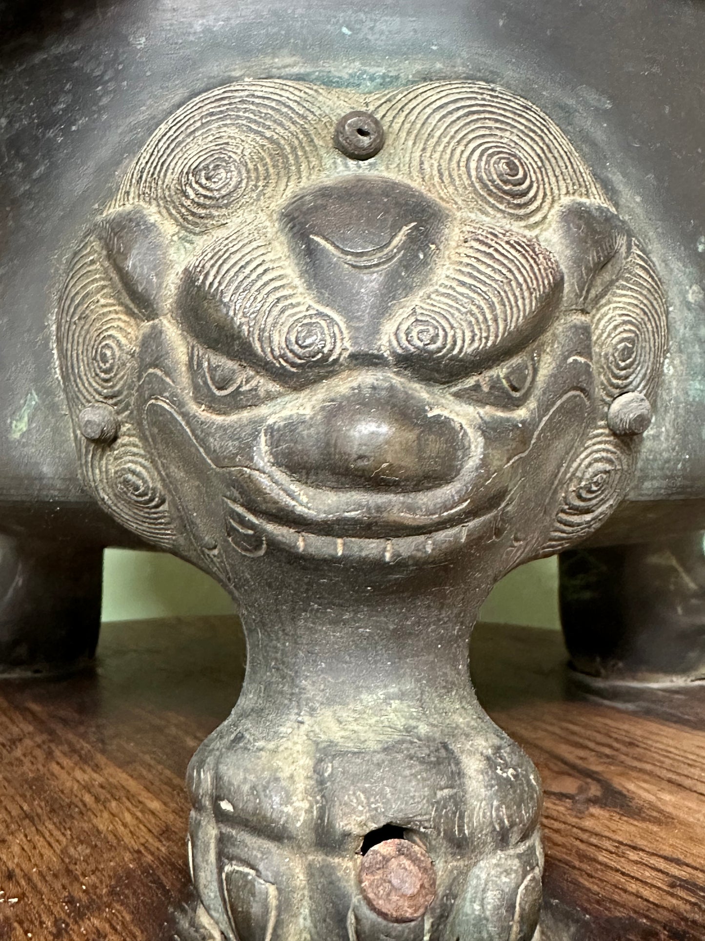 Antique Japanese Bronze Hibachi Brazier Foo Dog ShiShi Legs 17"