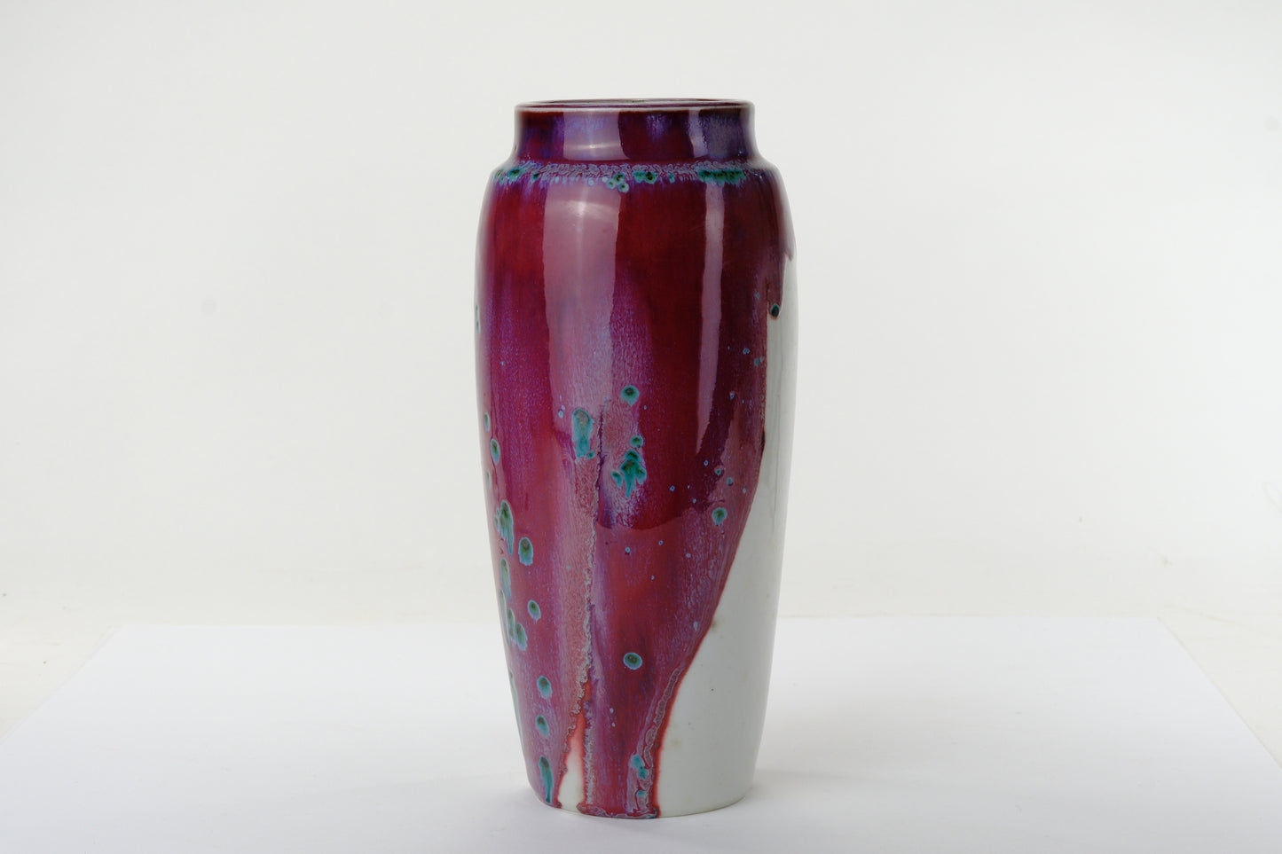 Matsuyama Gaei Peacock Glaze Vase Japanese Hand Thrown w/ Box 9” c1950's