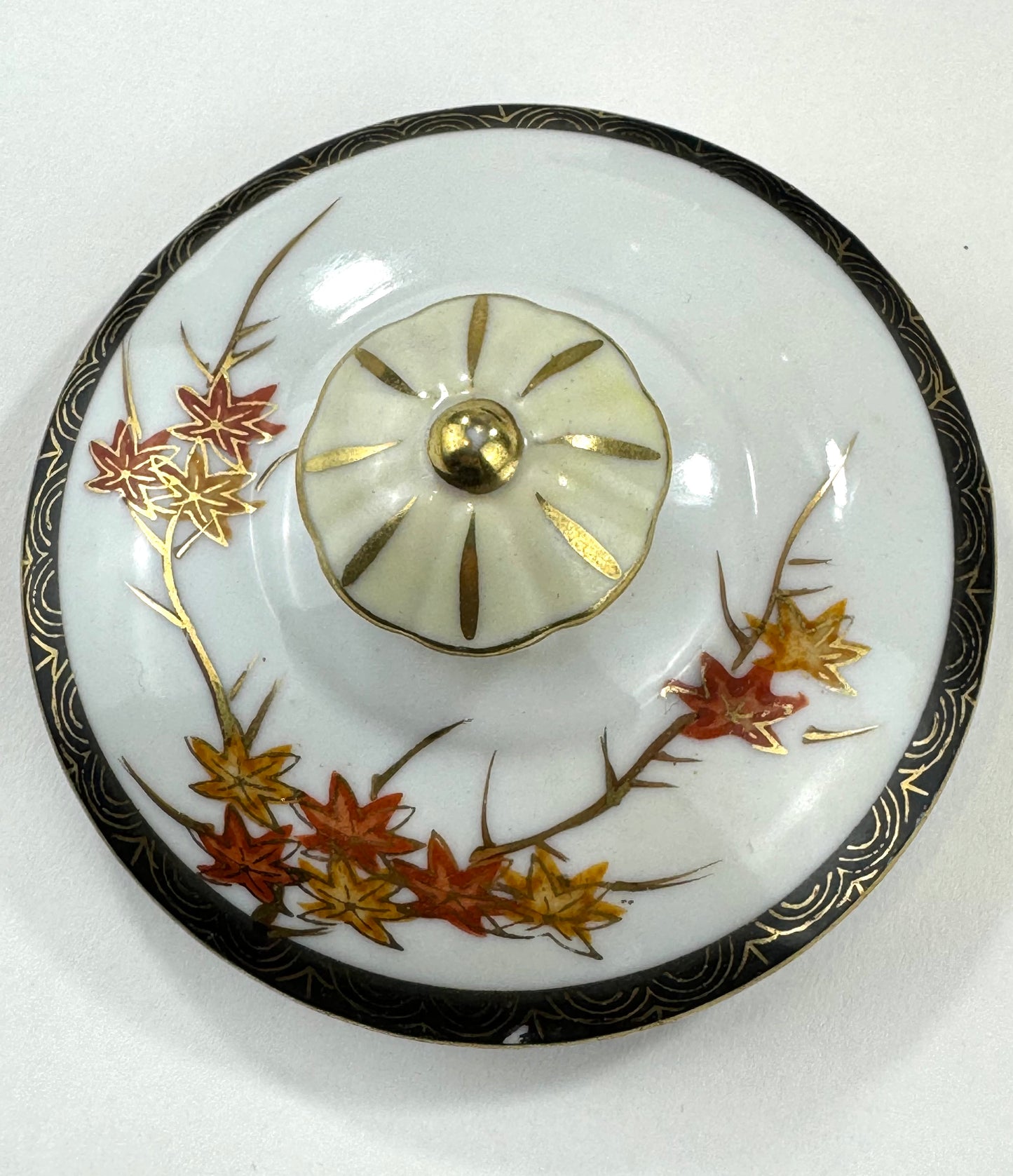 Vintage Japanese c1940’s Teapot Hand Painted Maple Leaf & Bird 7”