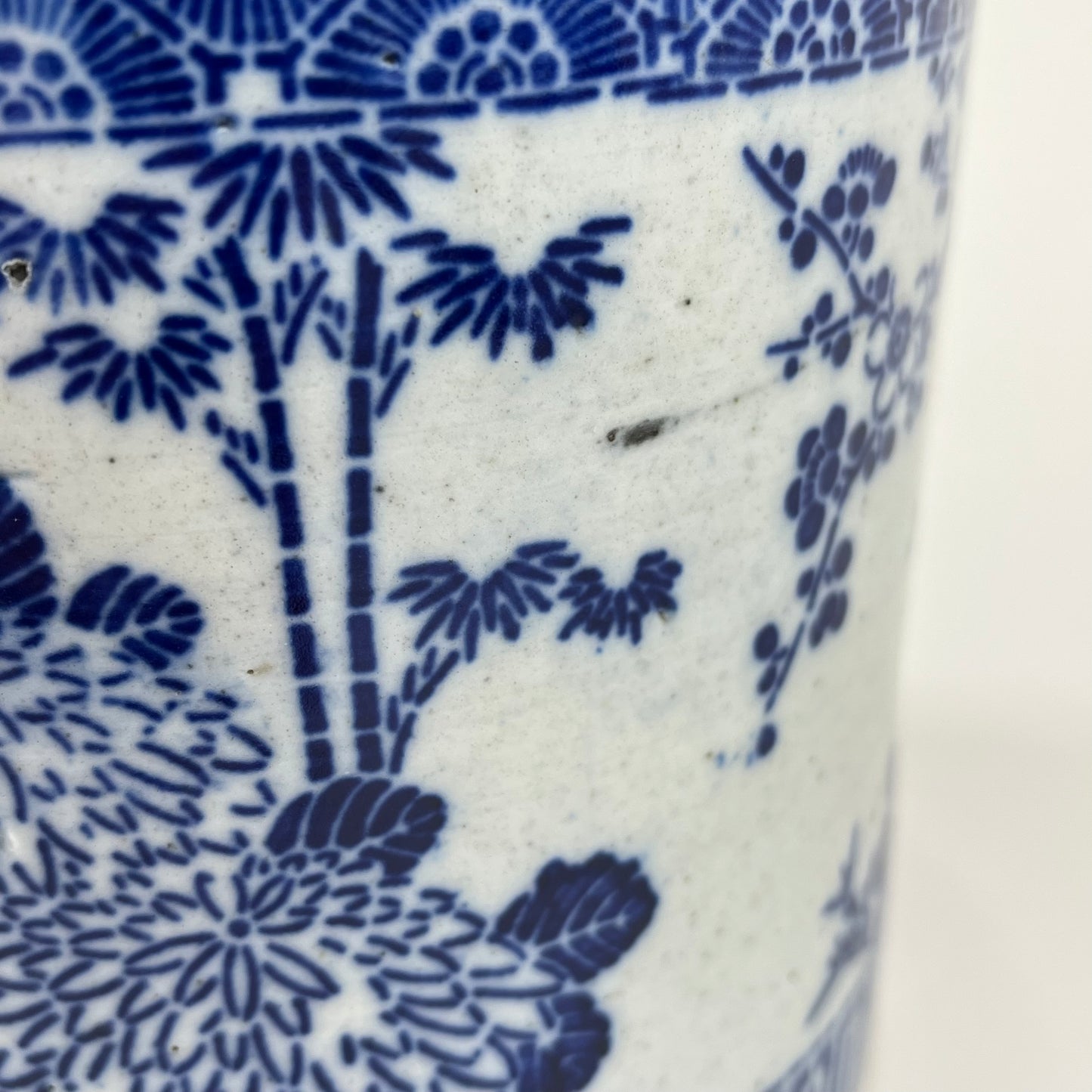 Antique Japanese Meiji Era small Ceramic Blue & White Hibachi Brazier 6”