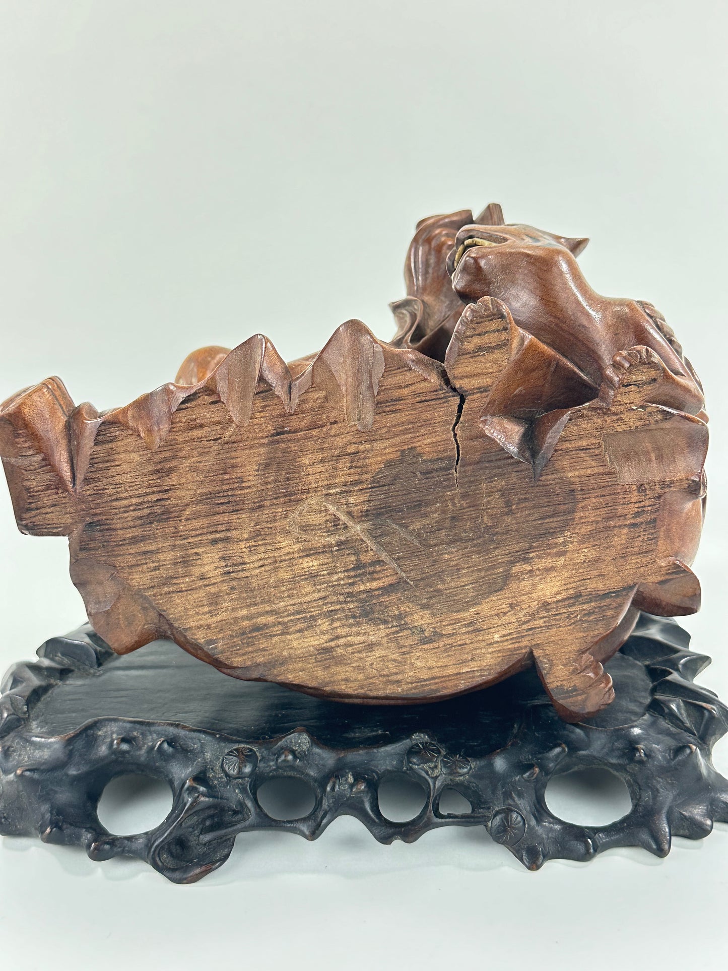 Antique Chinese Carved Wooden Statue of Immortal w/ Tiger 10”
