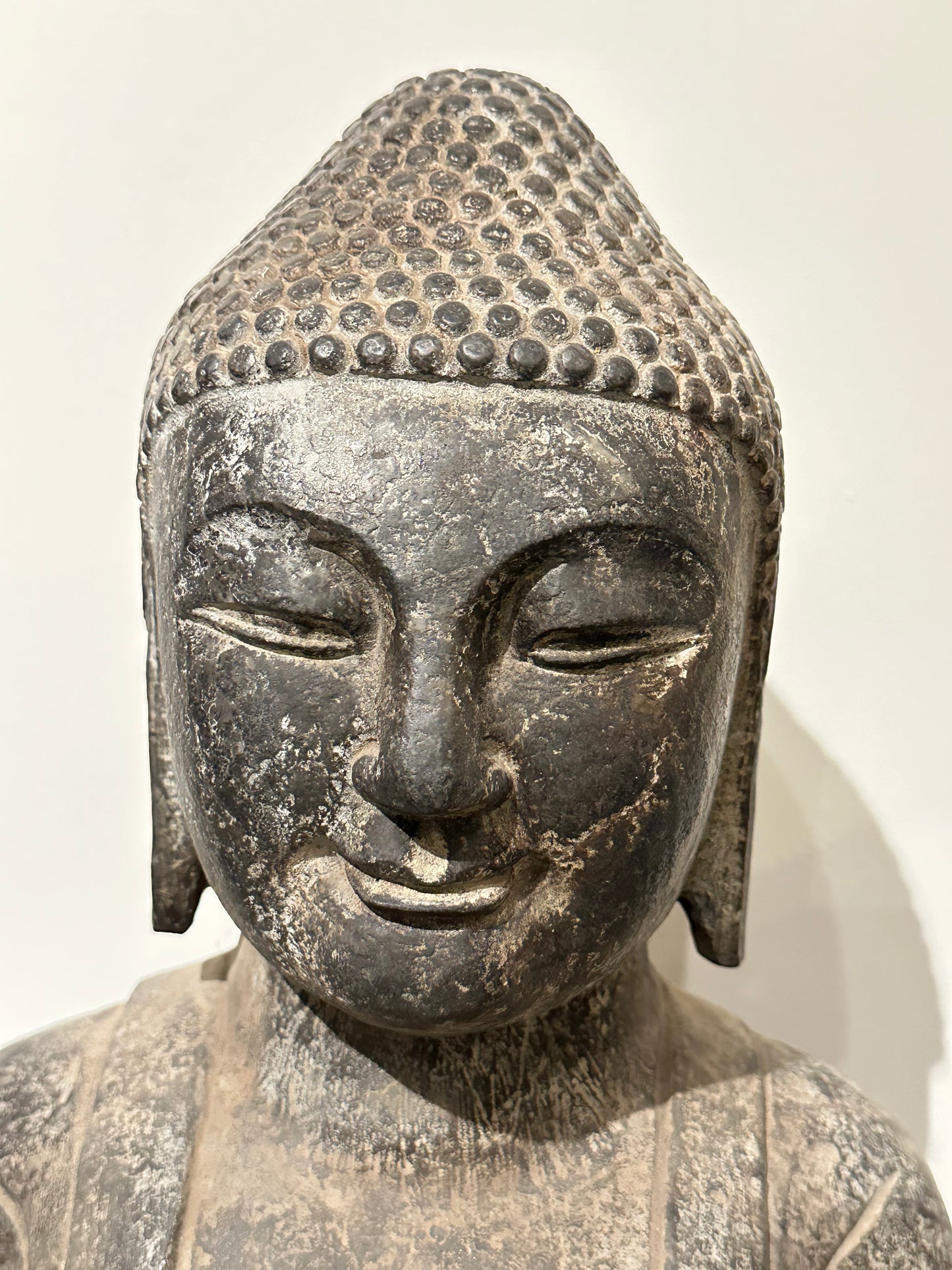 Vintage Japanese Hand Carved Stone Statue of Buddha in Seated Meditation 30"