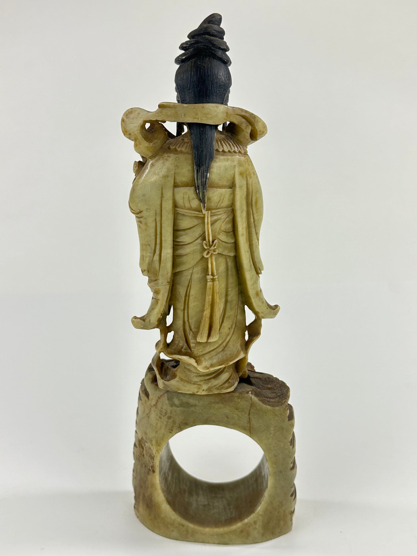 Antique Chinese Natural Stone Carved Statue of Quan Yin 11.5”