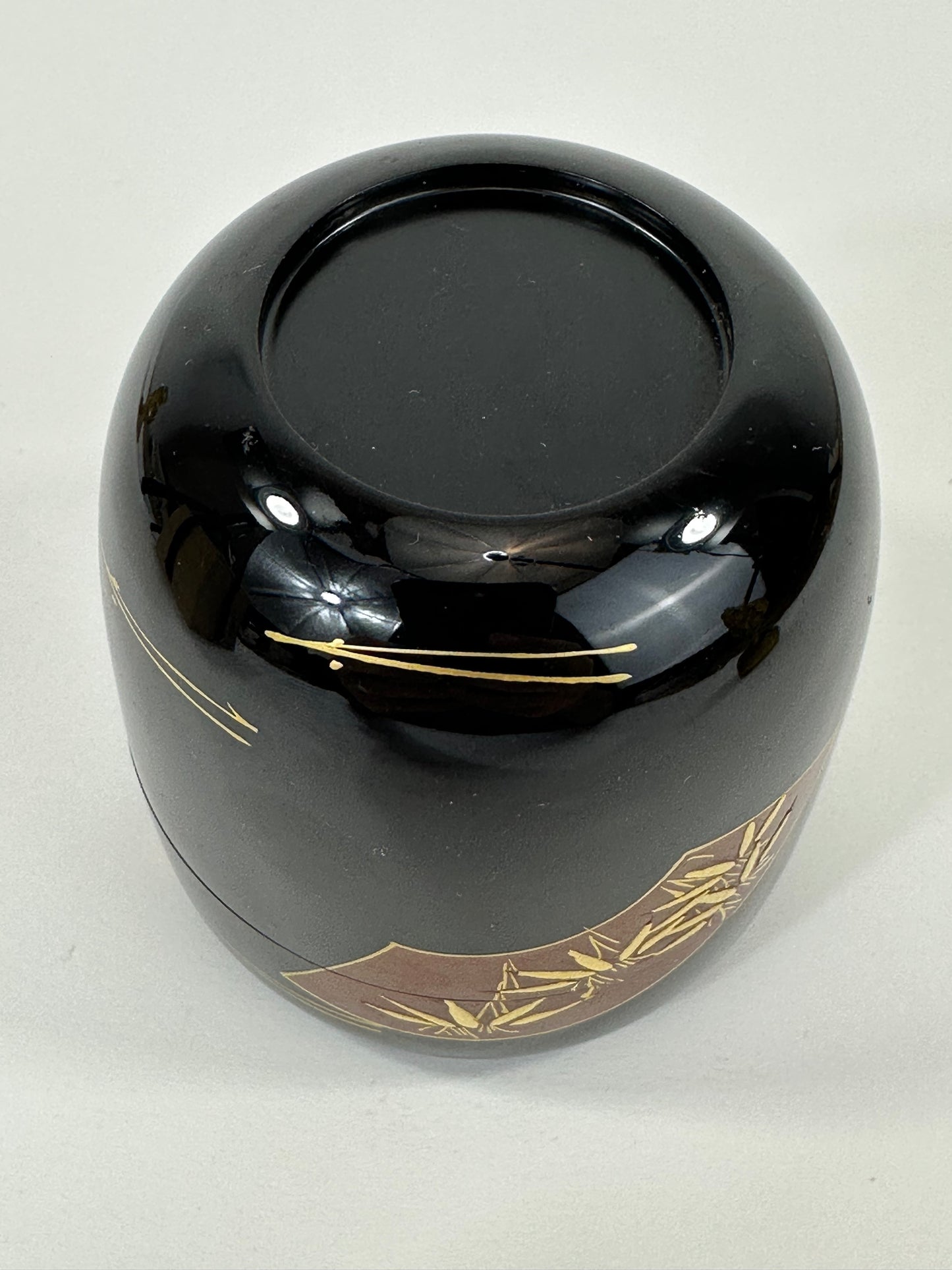 Vintage Japanese Tea Ceremony Natsume Black Lacquer Bamboo Pine Plum 3”
